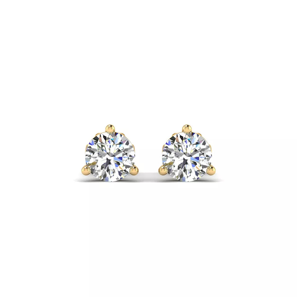 Round Cut 1 CT Certified EF VS/SI Lab Grown Diamond Stud Earrings 925 Sterling Silver With Vermeil Gold