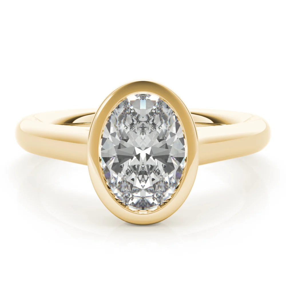 Certified 1.00 CT Oval Cut EF VS/SI Lab Grown Diamond Bezel Set Anniversary Ring 925 Sterling Silver With Vermeil Gold