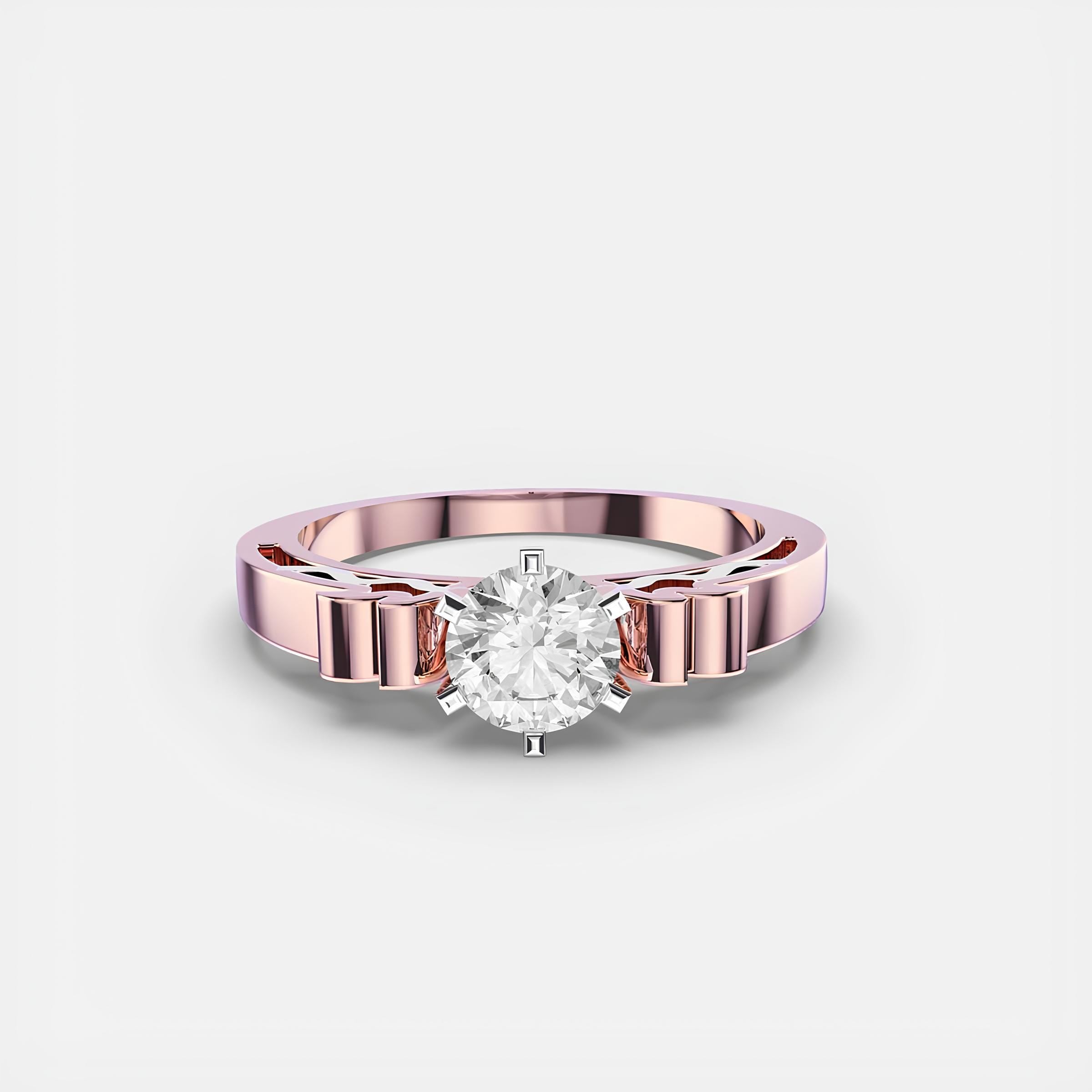 Round Diamond Ring ,Lab Created Diamond ,Wedding Band ,Woman's Engagement Ring ,14K Solid Gold