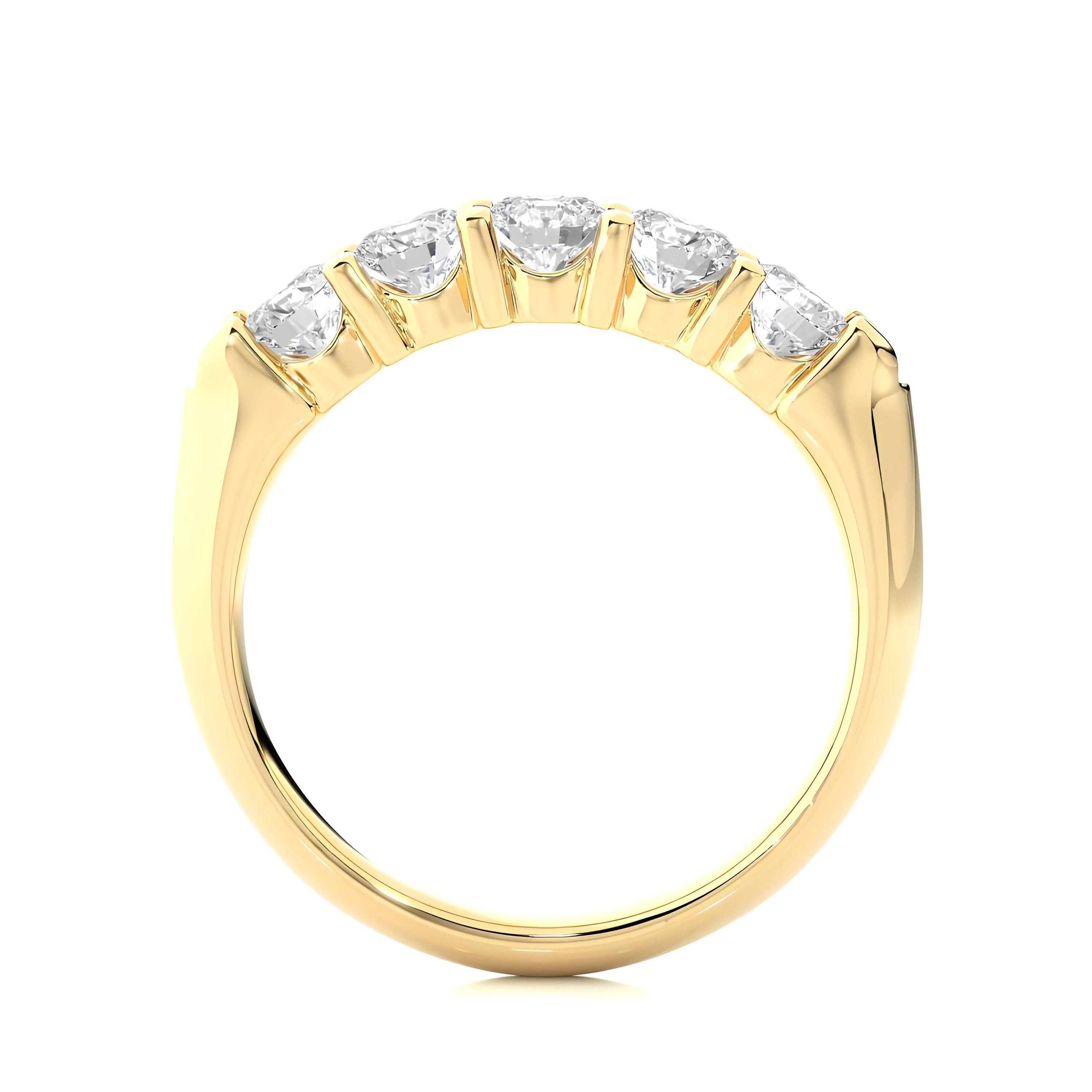 1.00 Carat Lab-Grown Diamond 5-Stone Half Eternity Band – Prong Set 14K Gold Wedding Ring