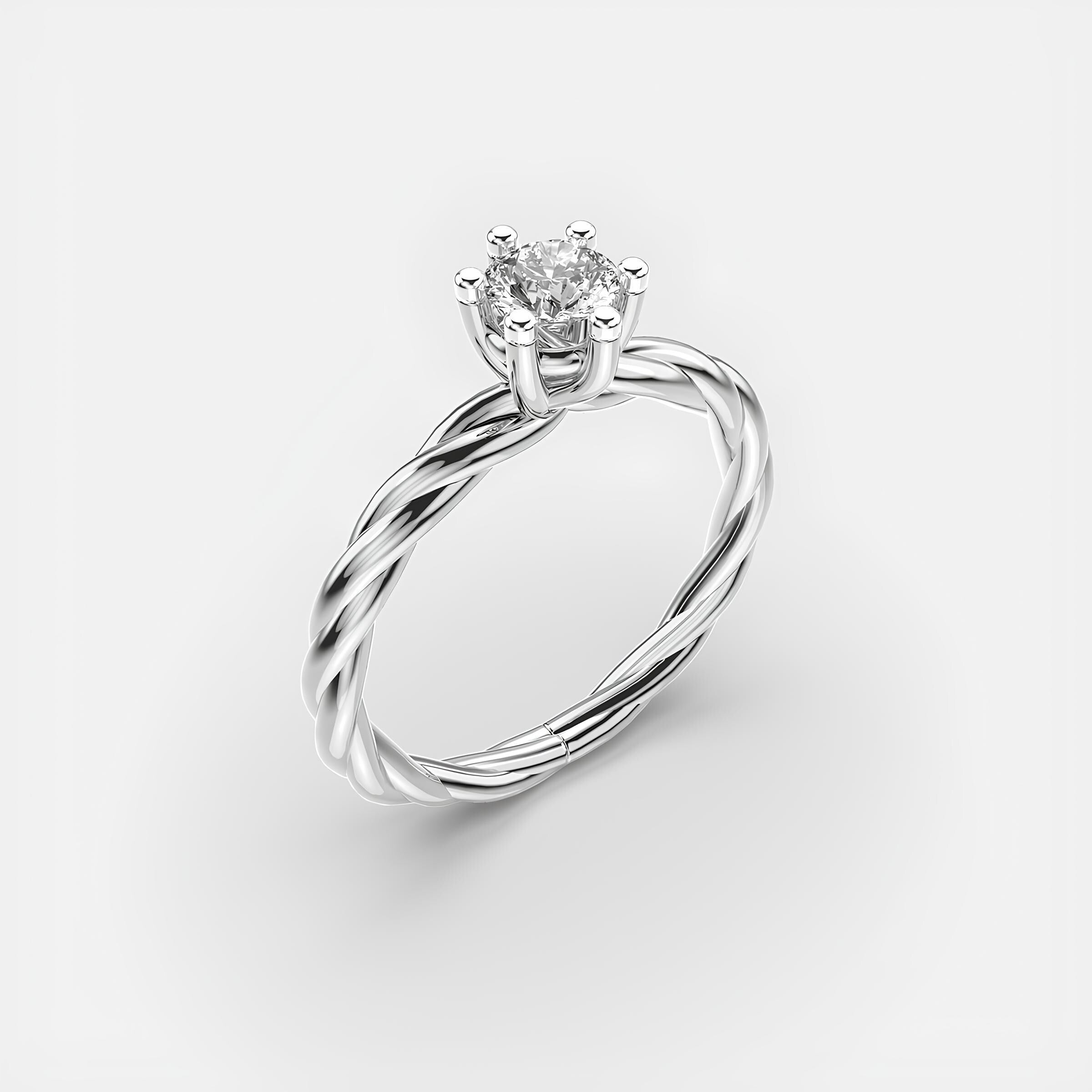 Solitaire Round Diamond Ring – EF VS/SI Lab-Created Diamond Wedding Band | Delicate 14K Solid Yellow Gold Ring