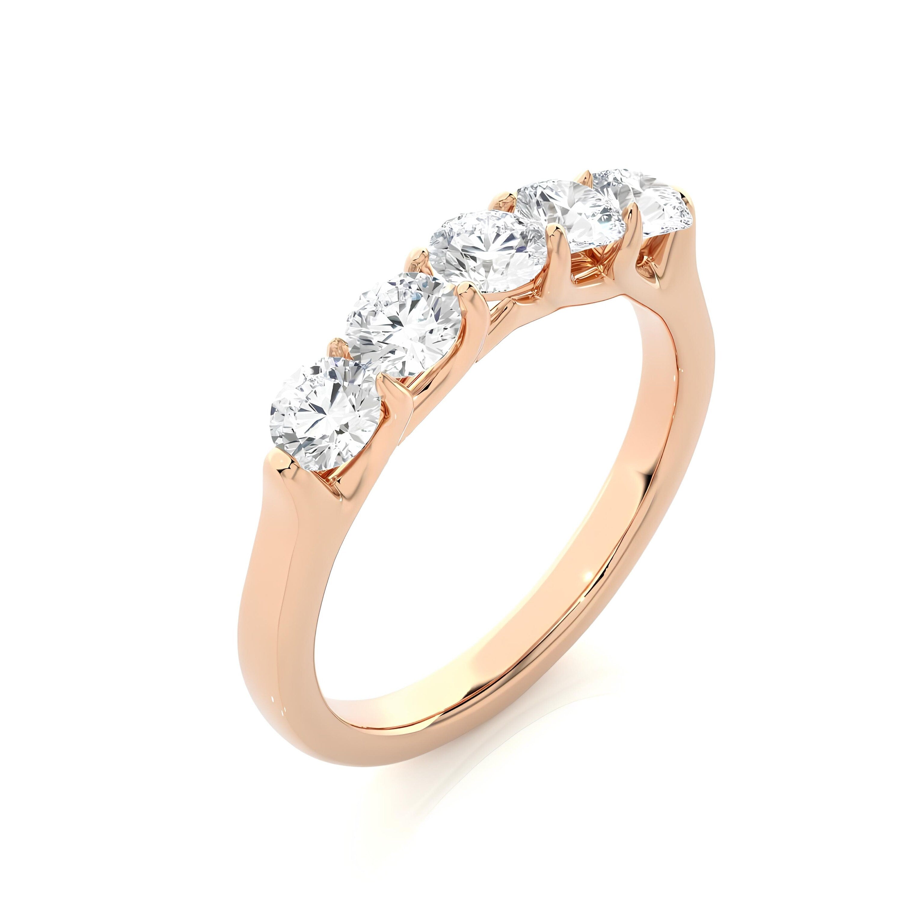 14K Gold 5-Stone Prong-Set VS/SI Diamond Wedding Band – 1.00 CTW Women's Anniversary Ring, Bridal Jewelry, Engagement or Stacking Ring