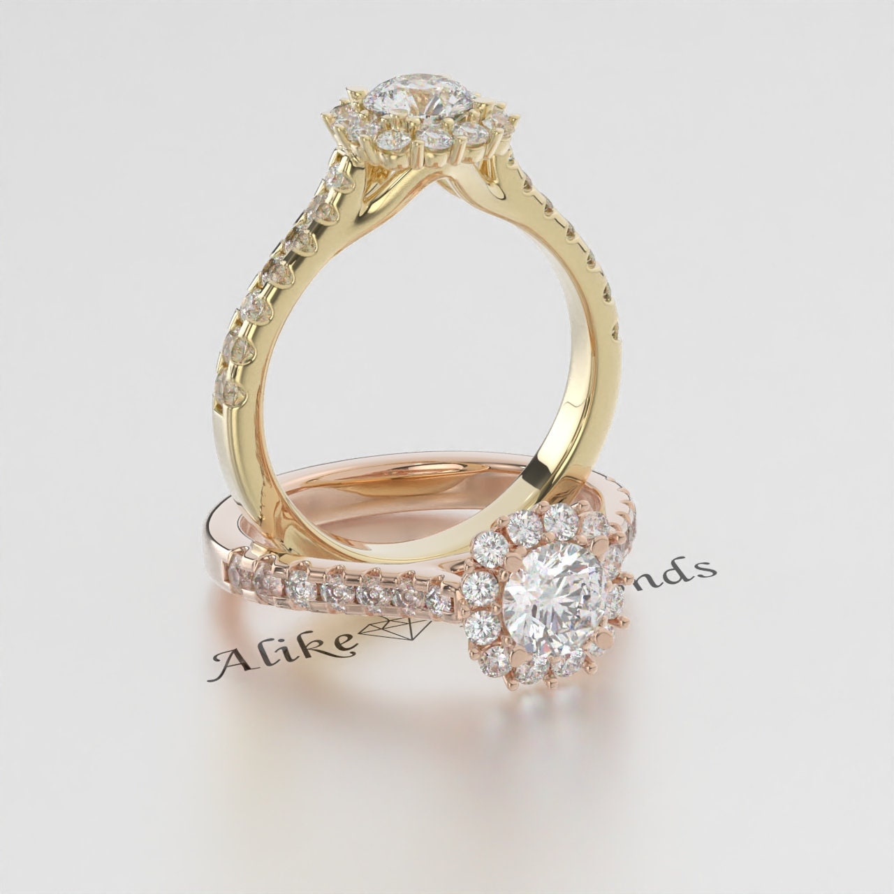 1/4 CT Certified Lab-Grown Diamond Halo Engagement Ring – EF VS/SI Diamond Wedding or Anniversary Ring for Women in 14K Gold