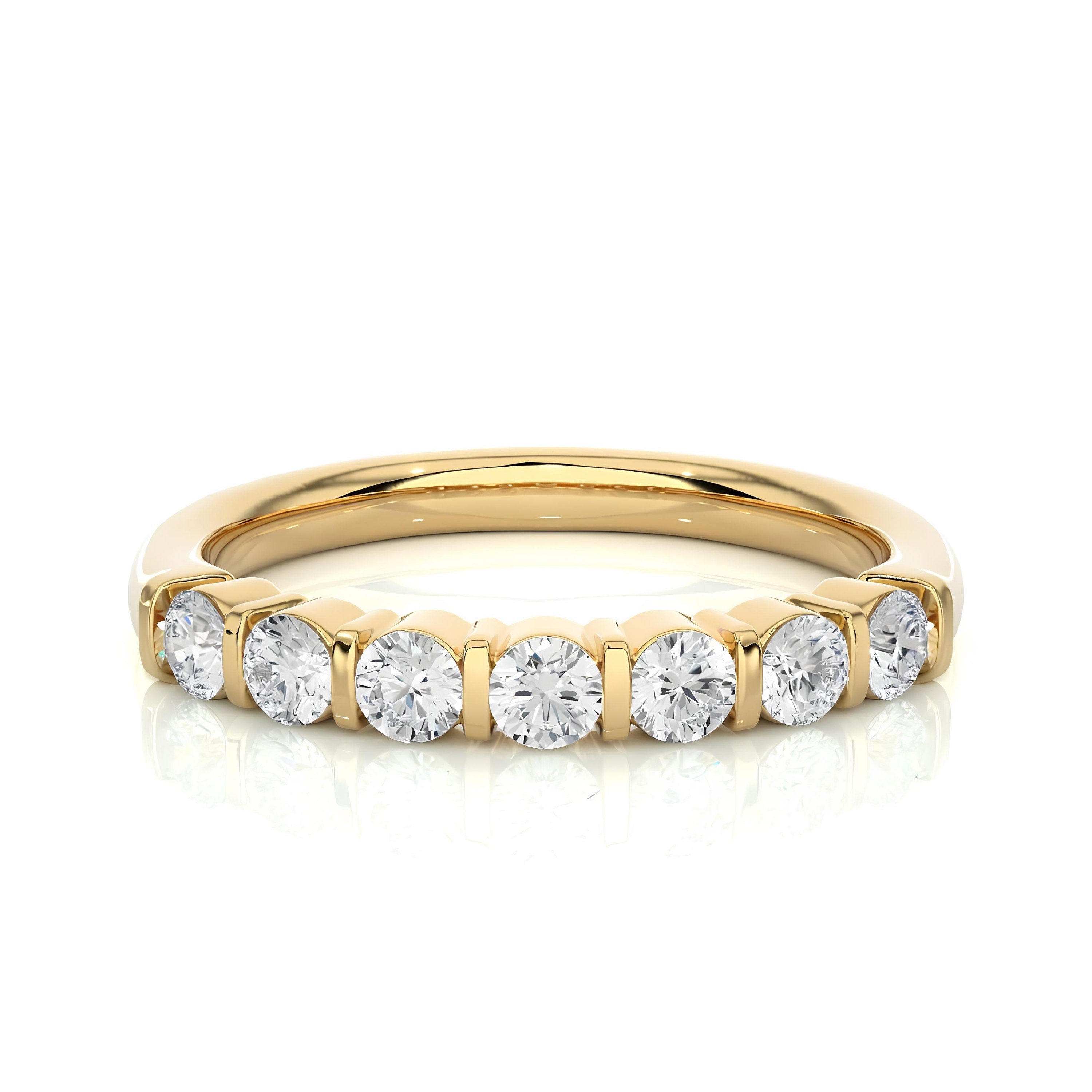 2.75MM EF VS/SI Lab-Grown Diamond Eternity Band – 7-Stone Bar-Set Diamond Ring, Unique Wedding and Stacking Band 14K Gold