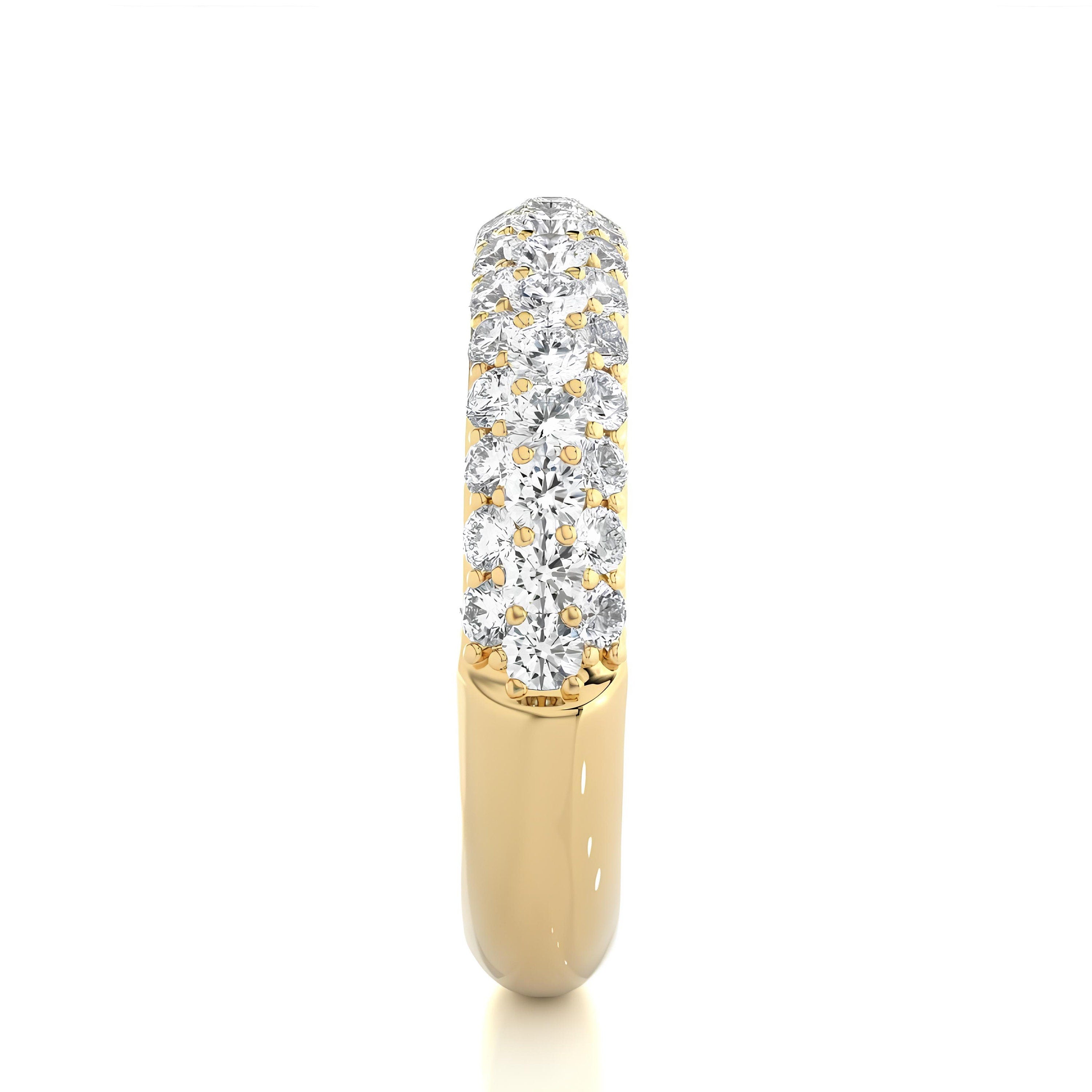 14K Yellow Gold Half Eternity 3 Row Micro Pave Wedding Band Ring by Alikediamonds