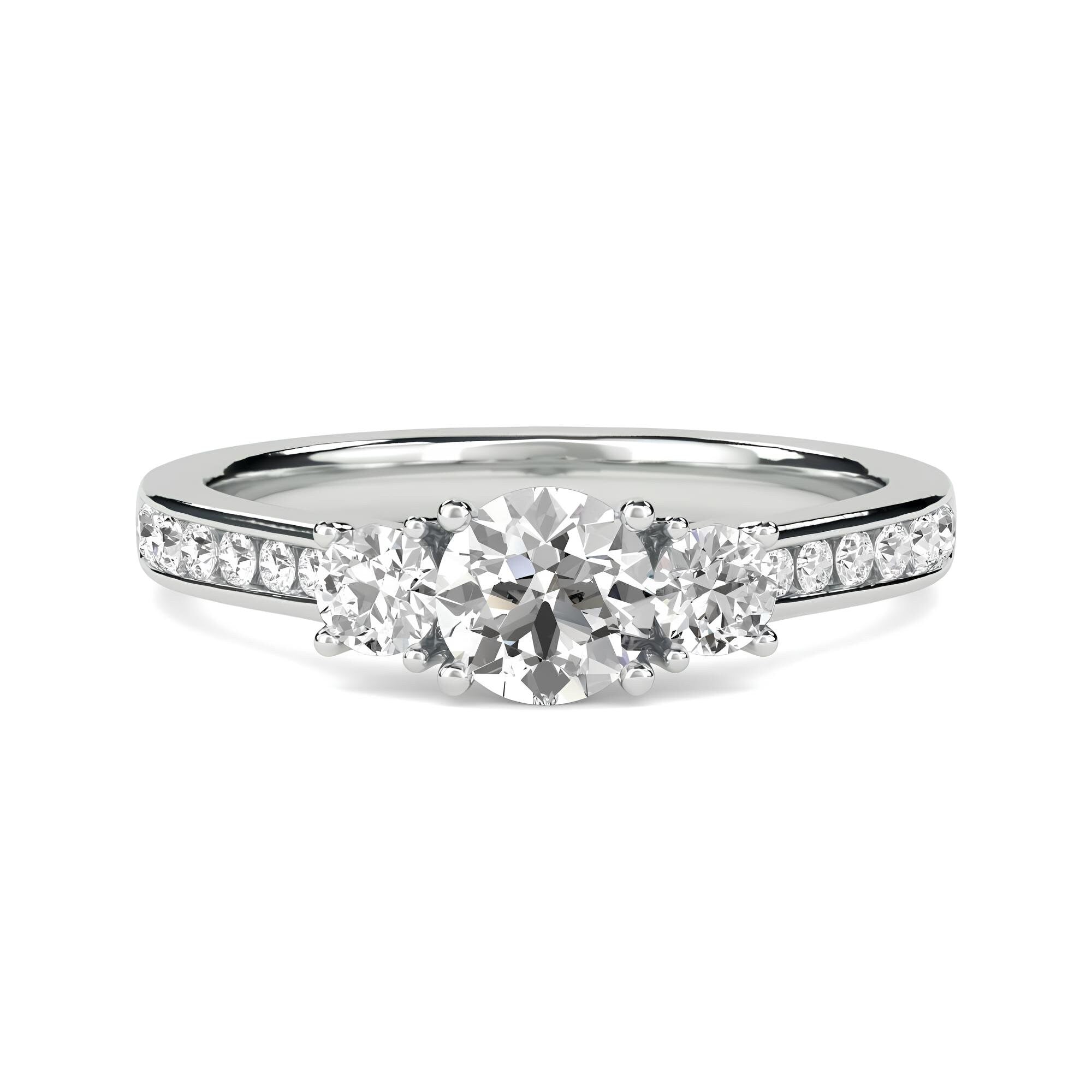 Round Cut Three-Stone Diamond Engagement Ring – IGI Certified EF VS/SI Lab-Grown Diamonds | Wedding, Anniversary, or Promise Ring