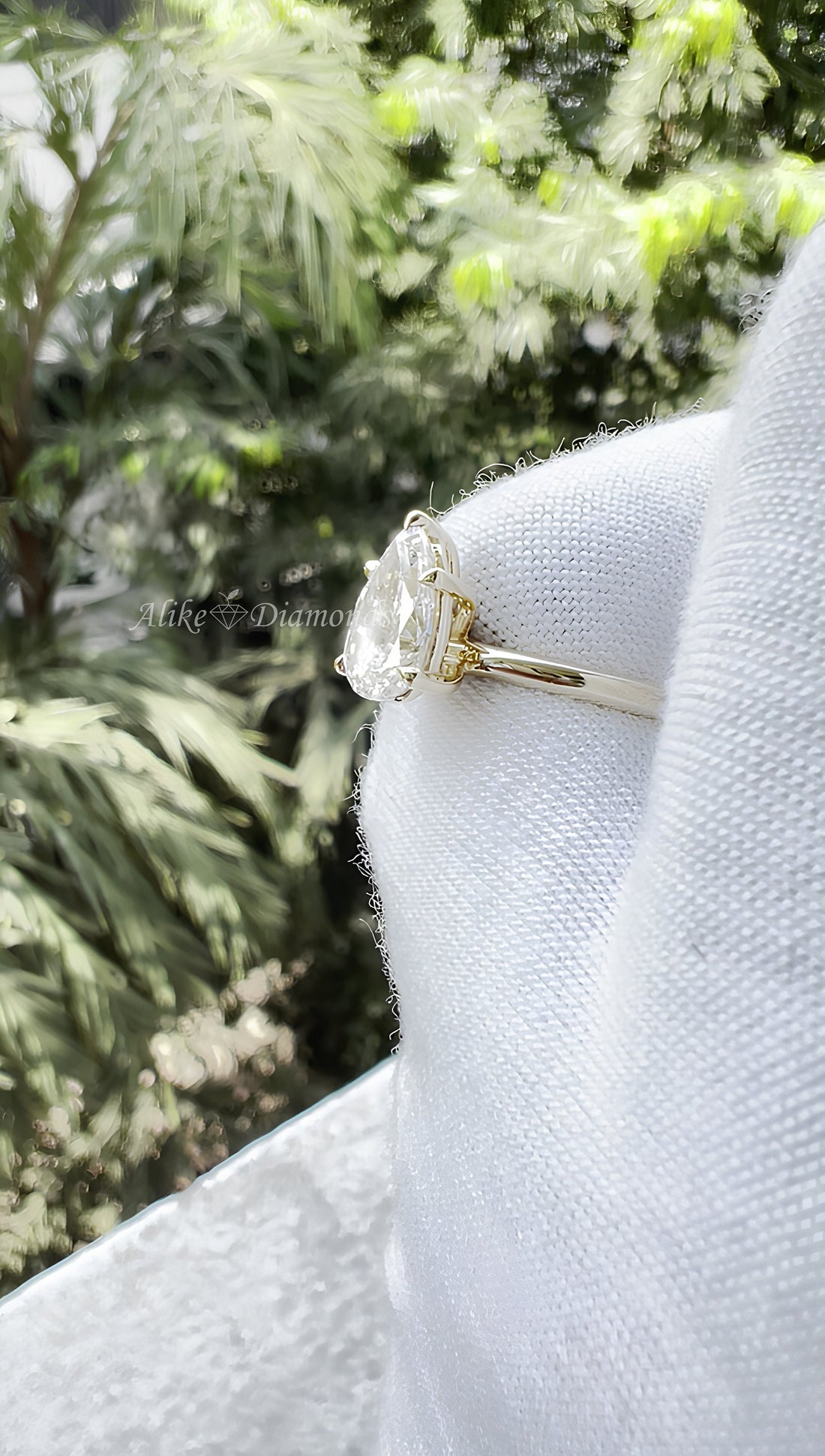 Solitaire Engagement Ring, 1.22 Ct Pear Cut Lab Grown Diamond Ring, Certified GH/SI Diamond 14K Yellow Gold Wedding Ring, Size 7