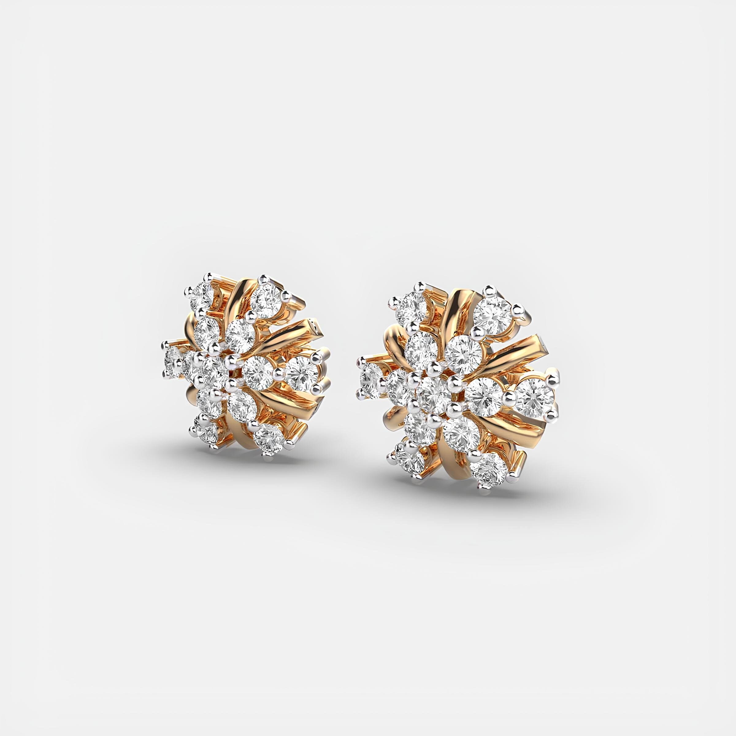 Serene Flora Cluster Stud Earrings EF VS/SI Lab-Grown Round Diamonds in 14K Solid Gold Minimalist Christmas Gift