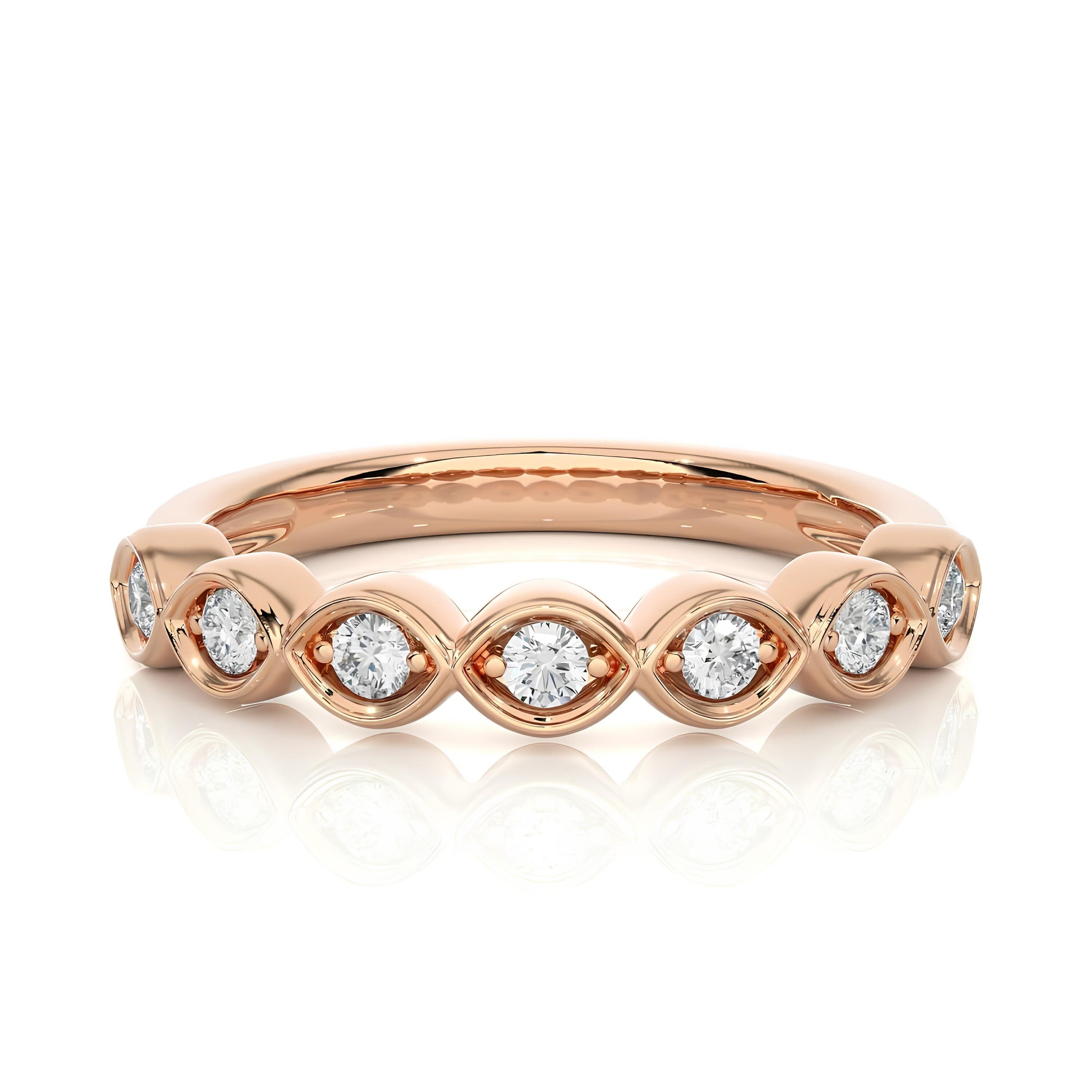 0.20 CT Round Cut Lab-Grown Diamond Half Eternity Band – Marquise Outline Stackable Ring