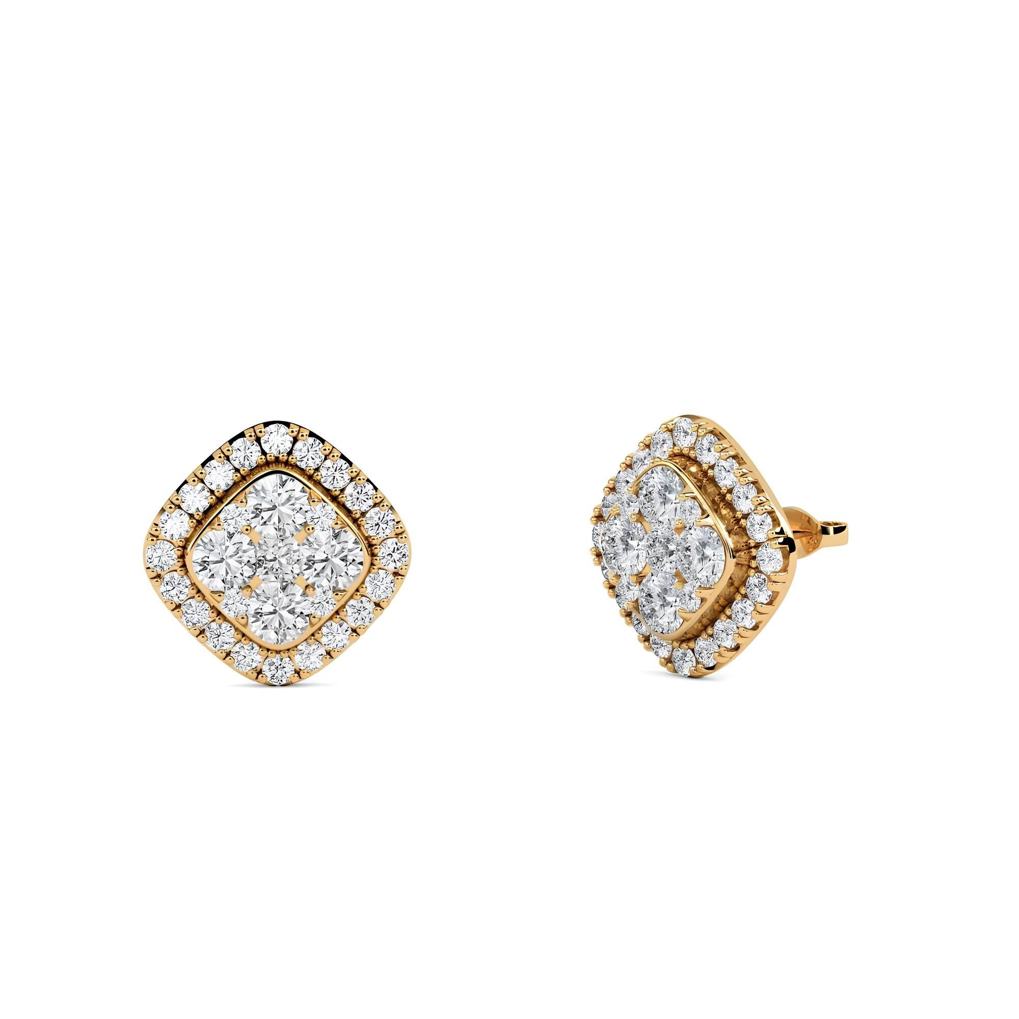1.00 CTW Round Cut EF VS/SI Lab-Grown Diamond Cluster Stud Earrings 14K Gold Halo Style Diamond Earrings