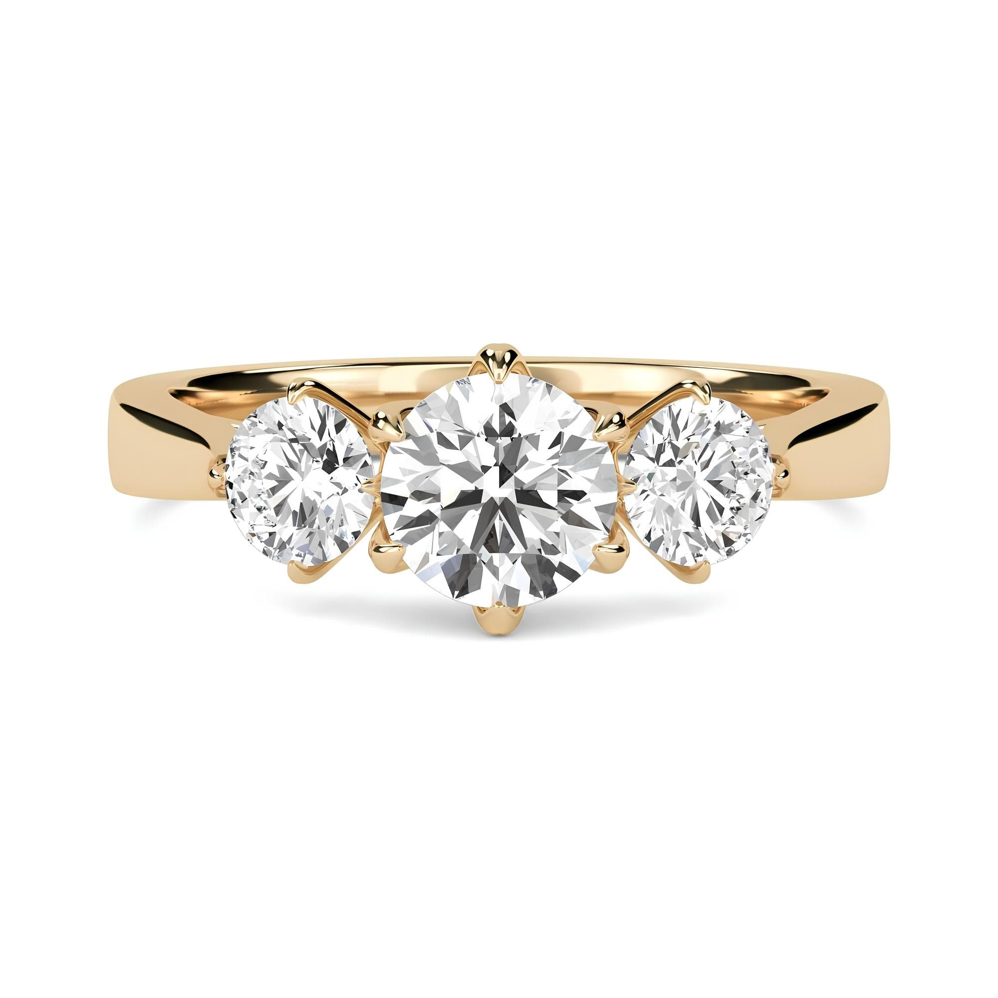 Three-Stone Round Diamond Engagement Ring – EF VS/SI Lab-Created Diamonds in 14K Gold