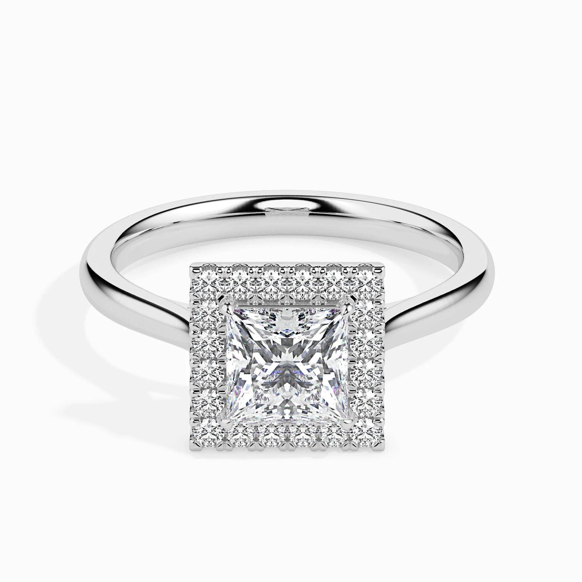 1.00 Ct Certified Lab-Grown Princess-Cut Diamond Halo Engagement Ring – Set in 14K Solid Gold with Conflict-Free Diamonds