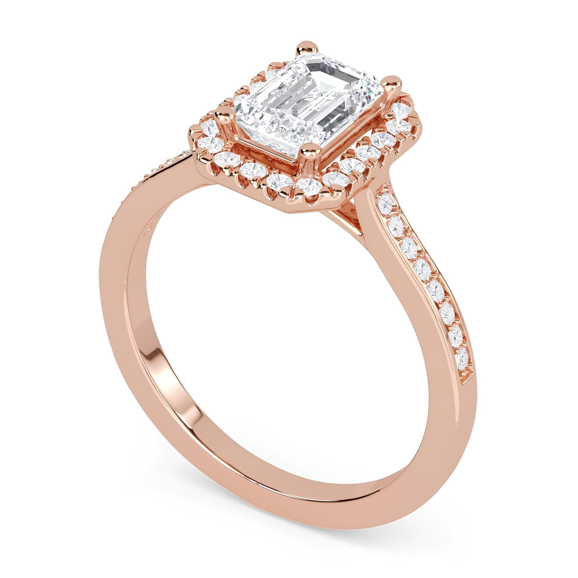 Stunning 1.00 CT EF VS/SI Lab-Grown Emerald Diamond Halo Ring in 14K Solid Gold IGI Certified Engagement or Wedding Ring