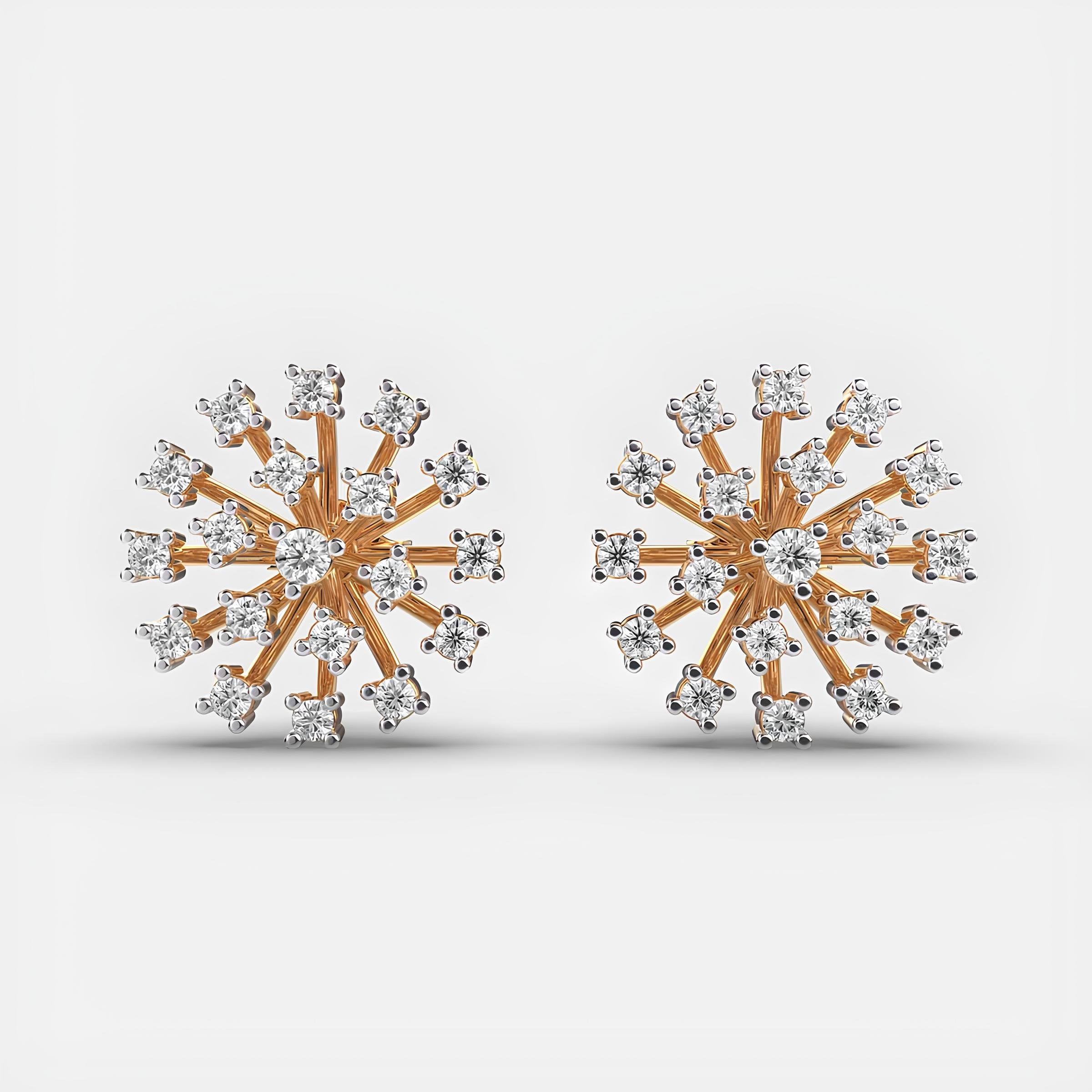 14k Solid Gold Earring Round Diamond Quad Cluster Flora EF VS/SI Lab Grown Diamond Stud Earrings