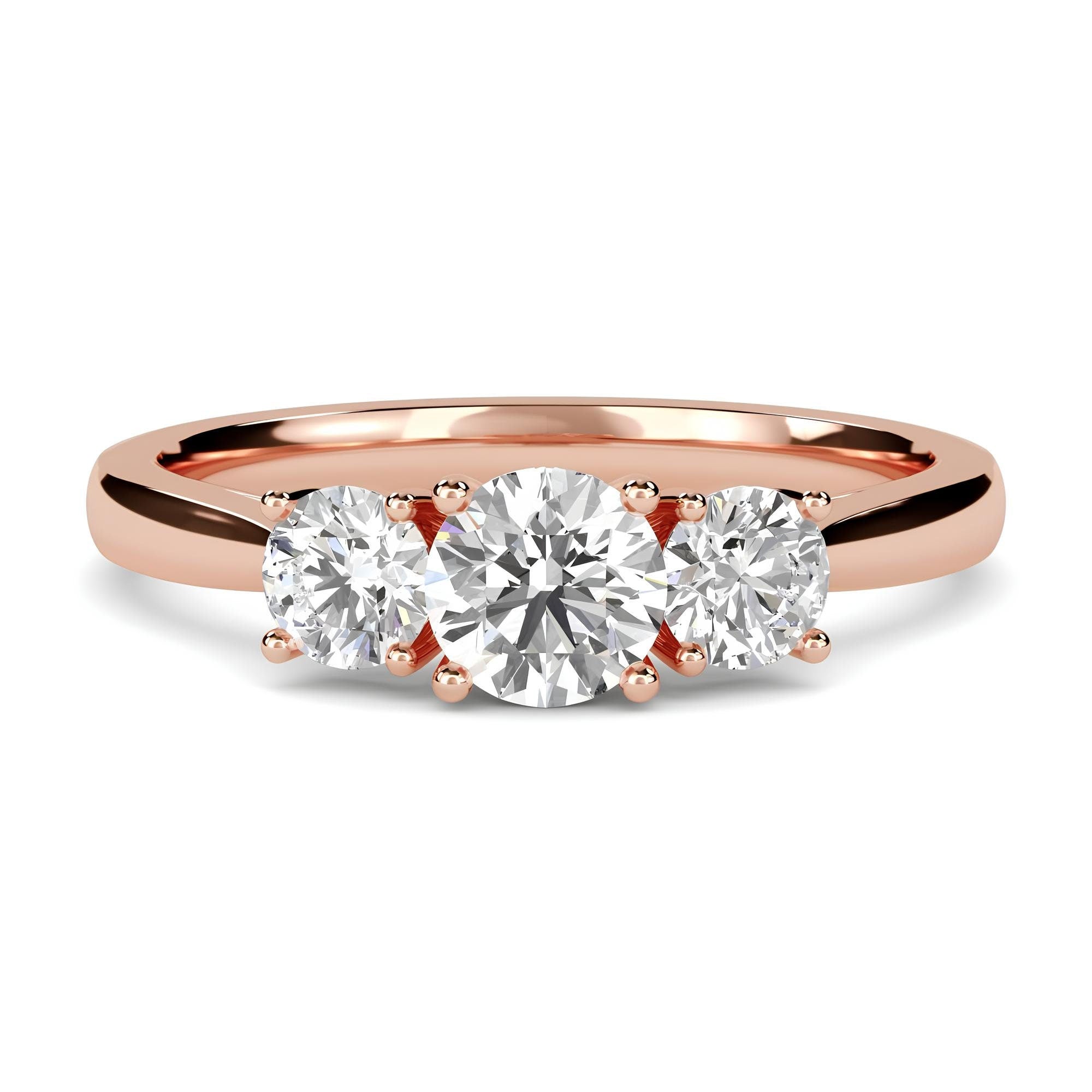 Round Three-Stone Engagement Ring – EF VS/SI Lab-Created Diamonds in 14K Gold | Promise, Wedding, or Gift Ring for Her