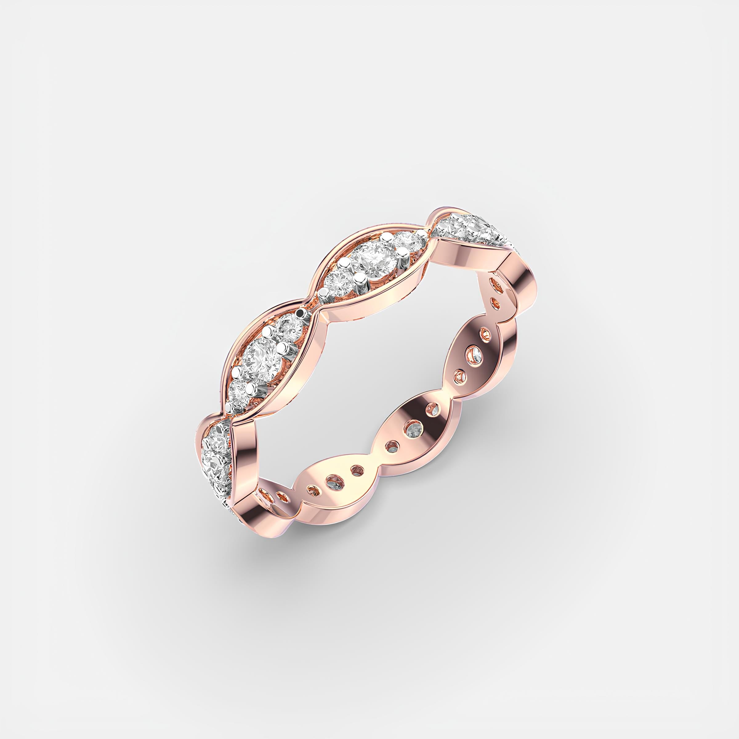 Wave Round EF VS/SI Lab Grown Diamond Full Eternity Wedding Band 14K Solid Gold