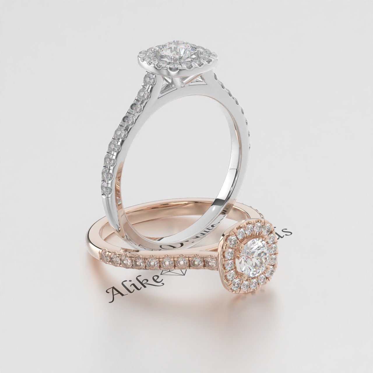 Certified EF VS/SI Lab-Grown Diamond Halo Engagement Ring – 14K Solid Gold Wedding Band with Conflict-Free Diamonds