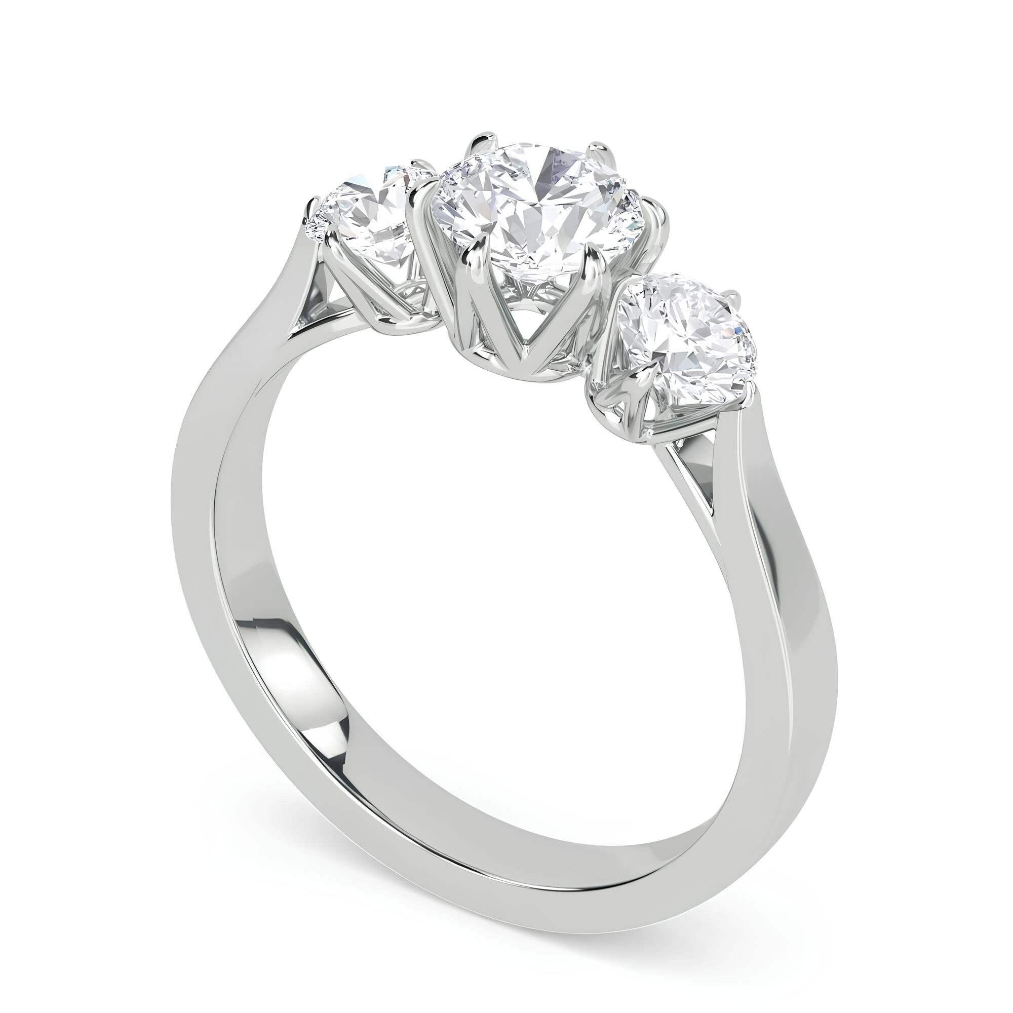 Three-Stone Round Diamond Engagement Ring – EF VS/SI Lab-Created Diamonds in 14K Gold