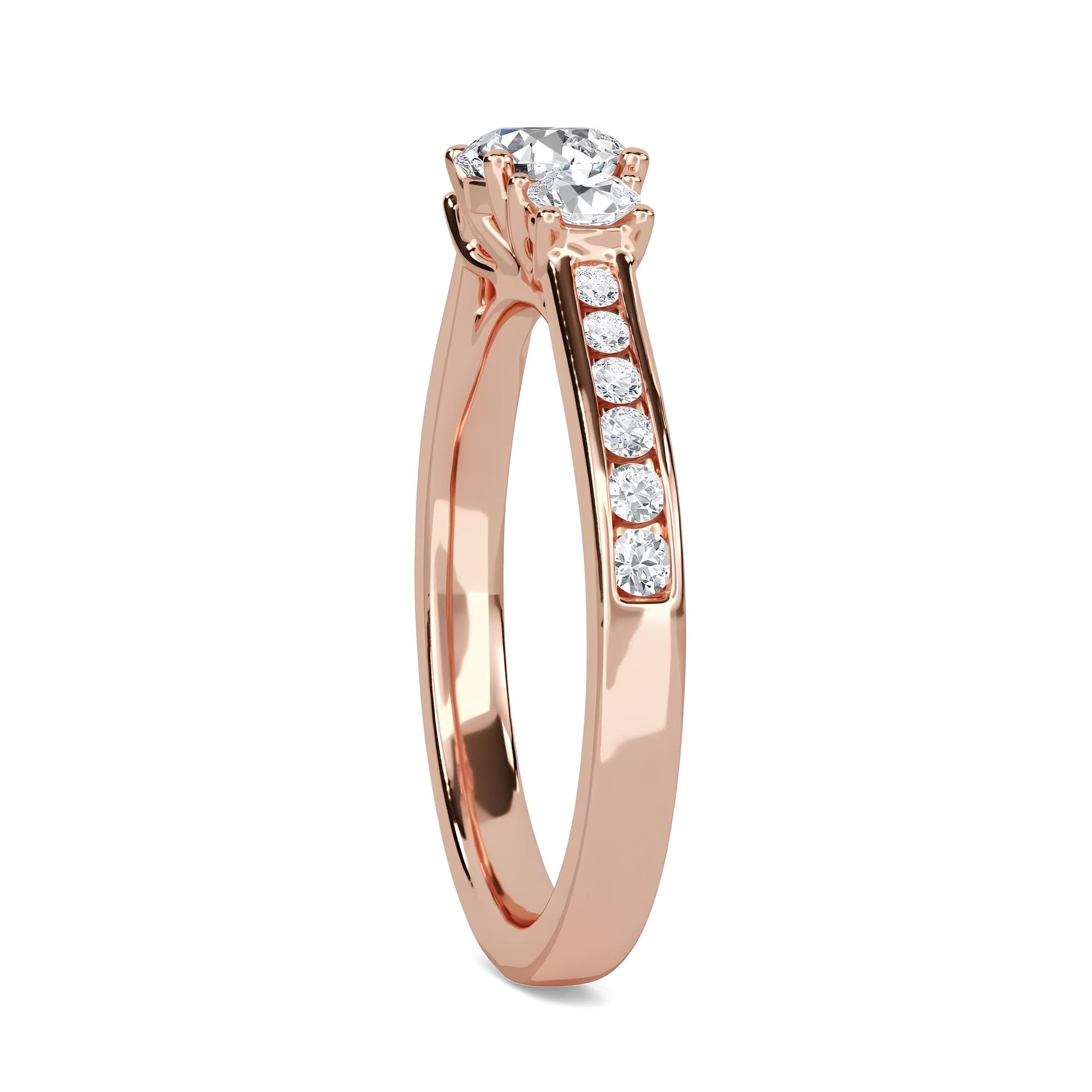 Round Cut Three-Stone Diamond Engagement Ring – IGI Certified EF VS/SI Lab-Grown Diamonds | Wedding, Anniversary, or Promise Ring