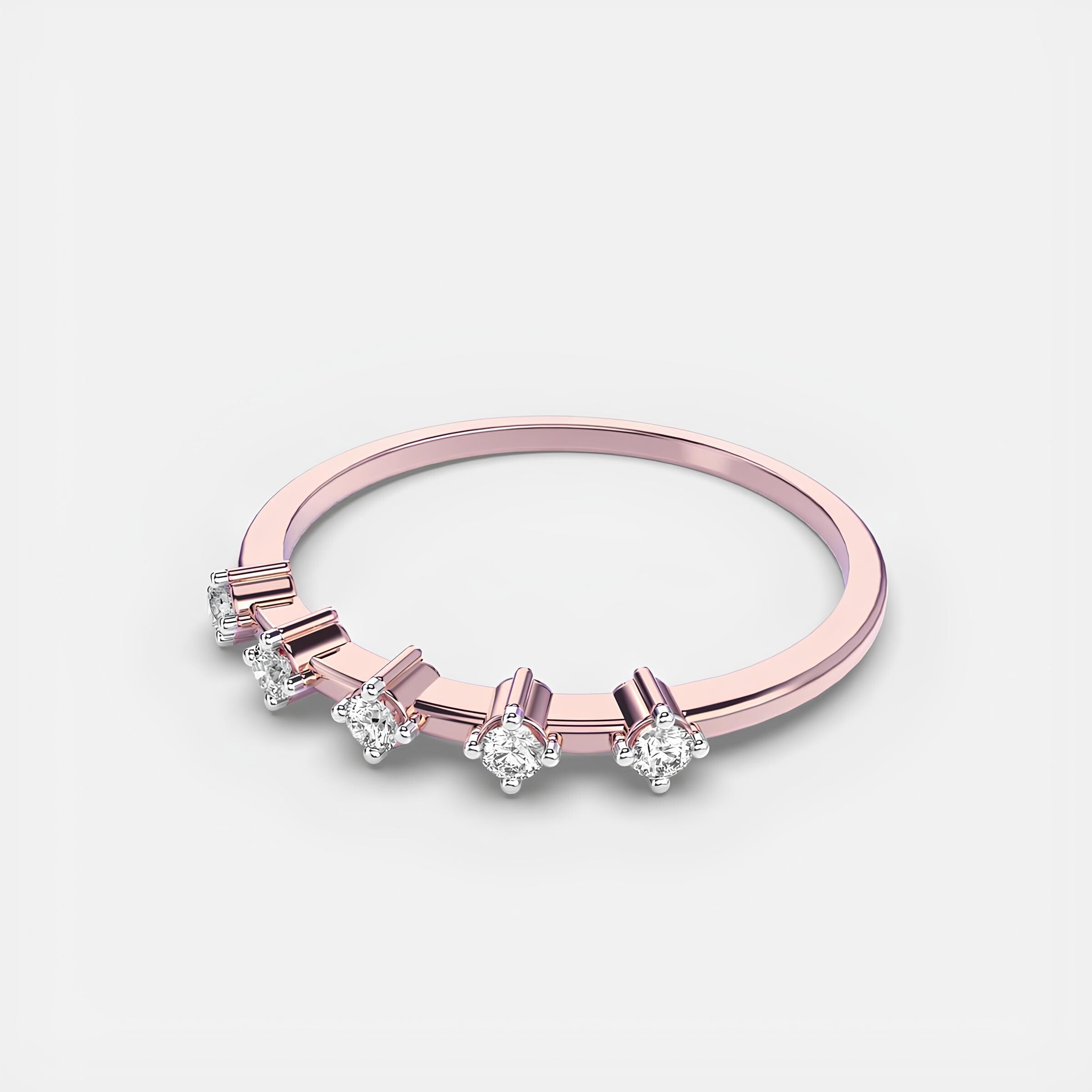 5-Stone Lab-Created Diamond Ring – 14K Solid Gold Women's Half Eternity Wedding or Engagement Band