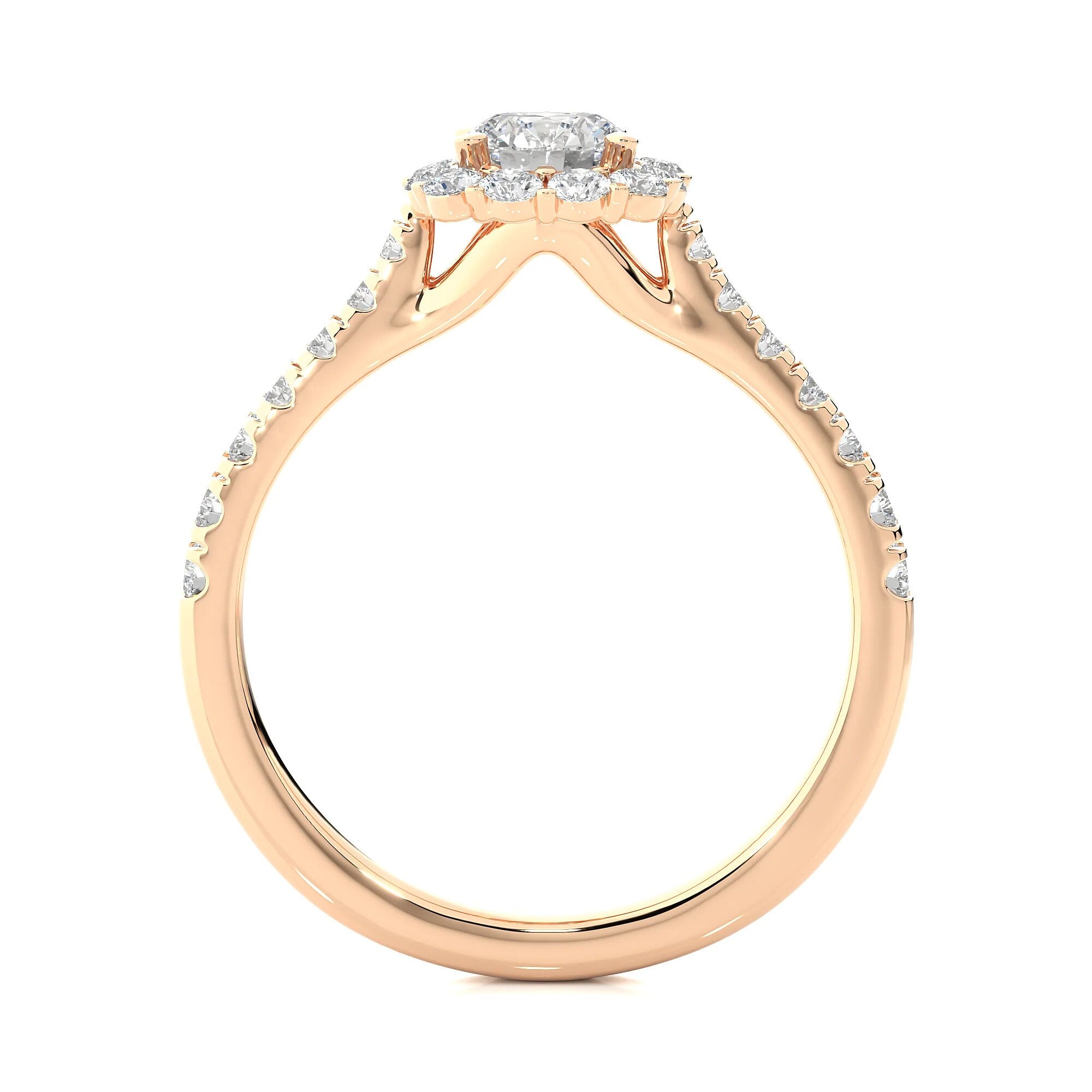 0.50 CTW Certified EF VS/SI Lab Grown Diamond Halo Engagement Ring / 14K Solid Gold Wedding Ring / Set with Conflict-Free Lab-Grown Diamonds