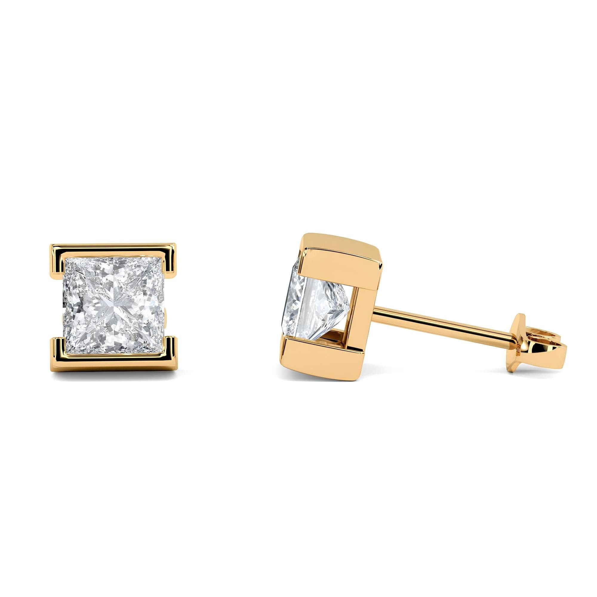 Princess Cut Lab-Grown Diamond Stud Earrings EF VS/SI Quality 14K Gold Push Back Earrings