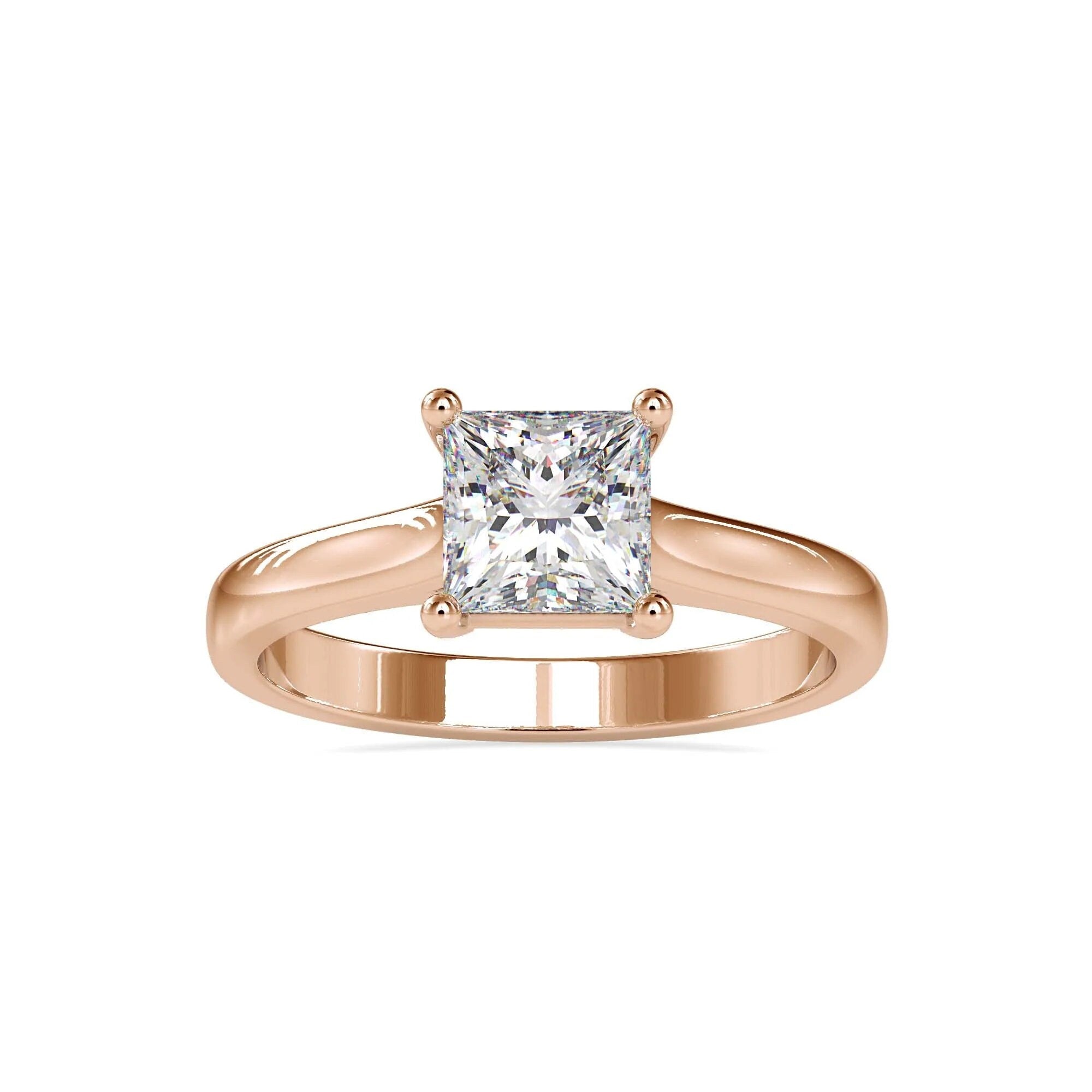 Certified 1.25 Ct EF VS/SI Lab-Grown Princess Diamond Solitaire Engagement Ring – 14K Solid Gold or Platinum – Elegant Wedding & Anniversary Ring
