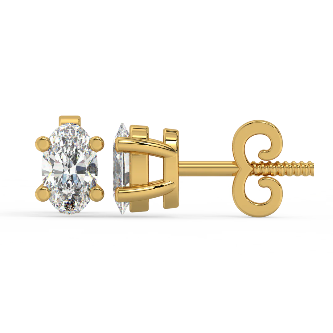 0.50 CT Oval Cut Certified VS/SI Lab Grown Diamond Stud Earrings 925 Sterling Silver With Vermeil Gold