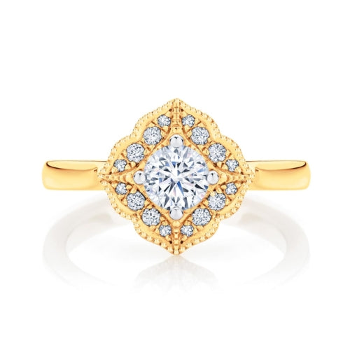 Certified 0.66 CT Round Cut EF VS/SI Lab Grown Diamond Engagement Ring 925 Sterling Silver With Vermeil Gold