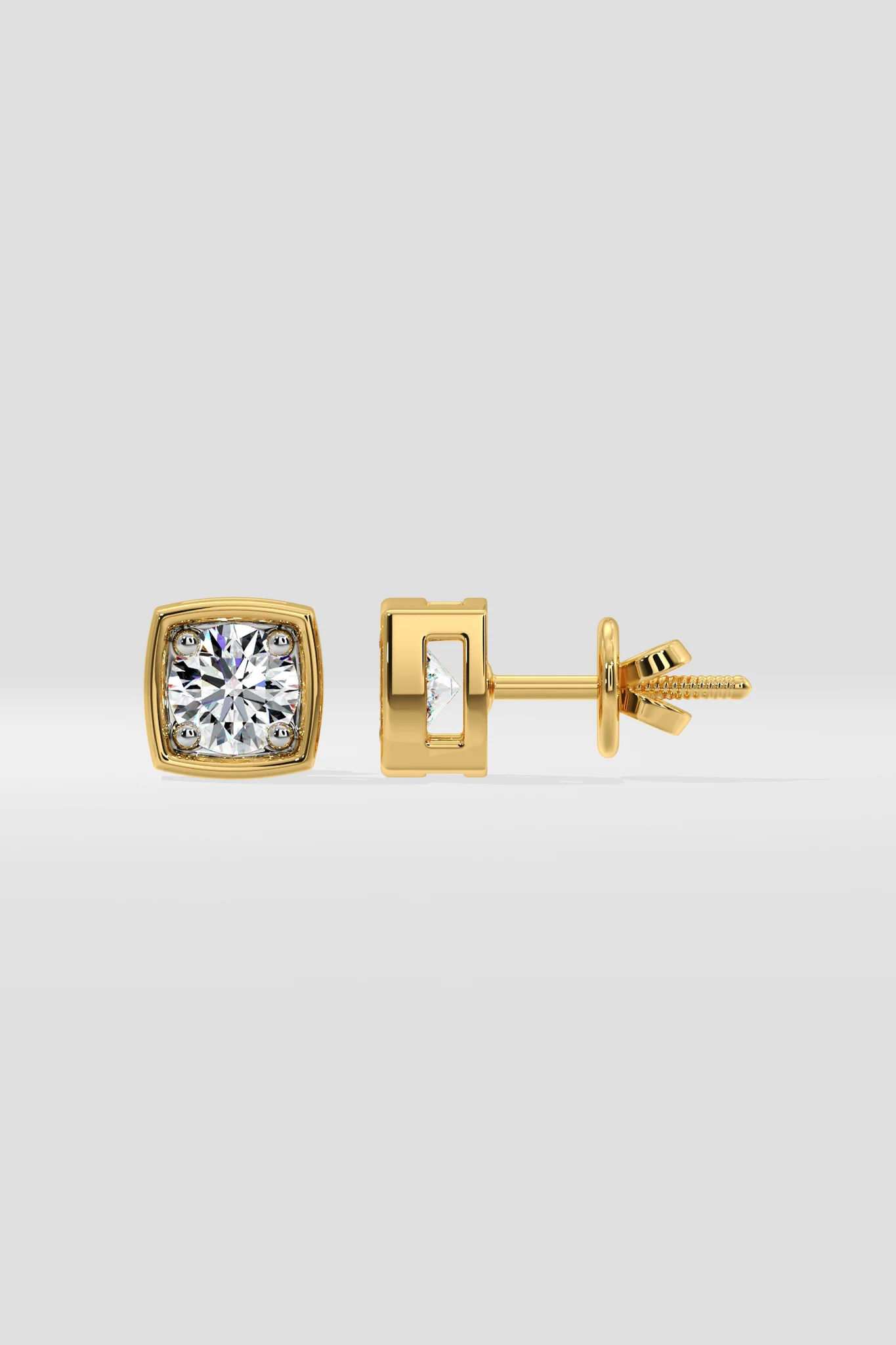0.50 CT Round Cut Certified VS/SI Lab Grown Diamond Bezel Set Stud Earrings 925 Sterling Silver With Vermeil Gold