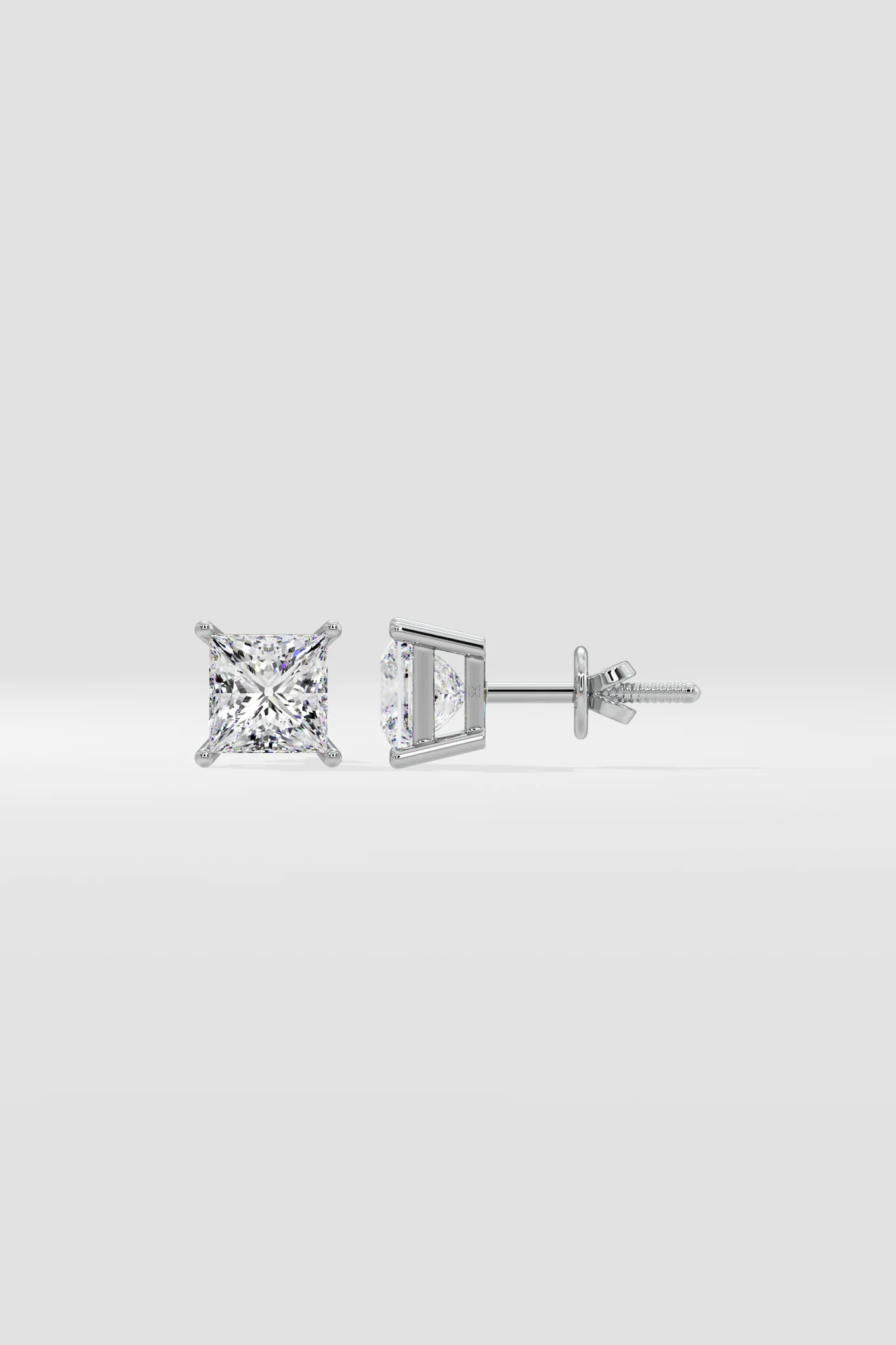 0.50 CT Princess Cut Certified VS/SI Lab Grown Diamond Stud Earrings 925 Sterling Silver With Vermeil Gold
