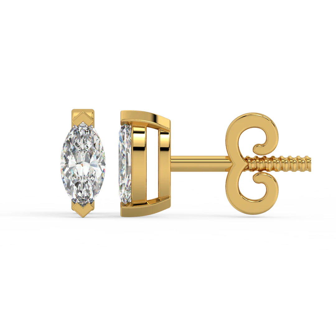 0.50 CT Marquise Cut Certified VS/SI Lab Grown Diamond Stud Earrings 925 Sterling Silver With Vermeil Gold