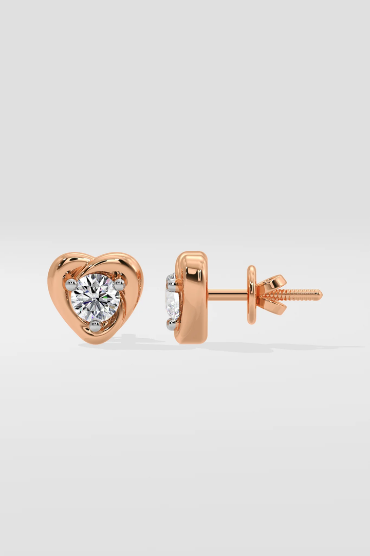 0.50 CT Round Cut Certified VS/SI Lab Grown Diamond Heart Shape Stud Earrings 925 Sterling Silver With Vermeil Gold