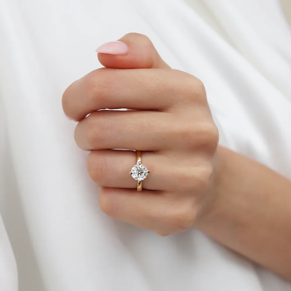 Certified 1.00 CT Round Cut EF VS/SI Lab Grown Diamond Engagement Ring 925 Sterling Silver With Vermeil Gold