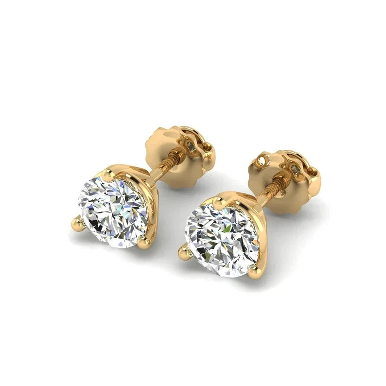 Round Cut 1 CT Certified EF VS/SI Lab Grown Diamond Stud Earrings 925 Sterling Silver With Vermeil Gold