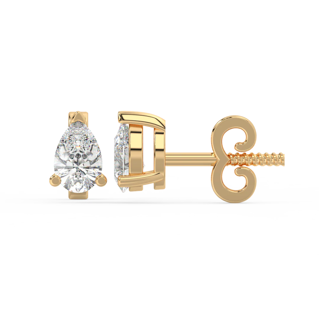 0.50 CT Peart Cut Certified VS/SI Lab Grown Diamond Stud Earrings 925 Sterling Silver With Vermeil Gold