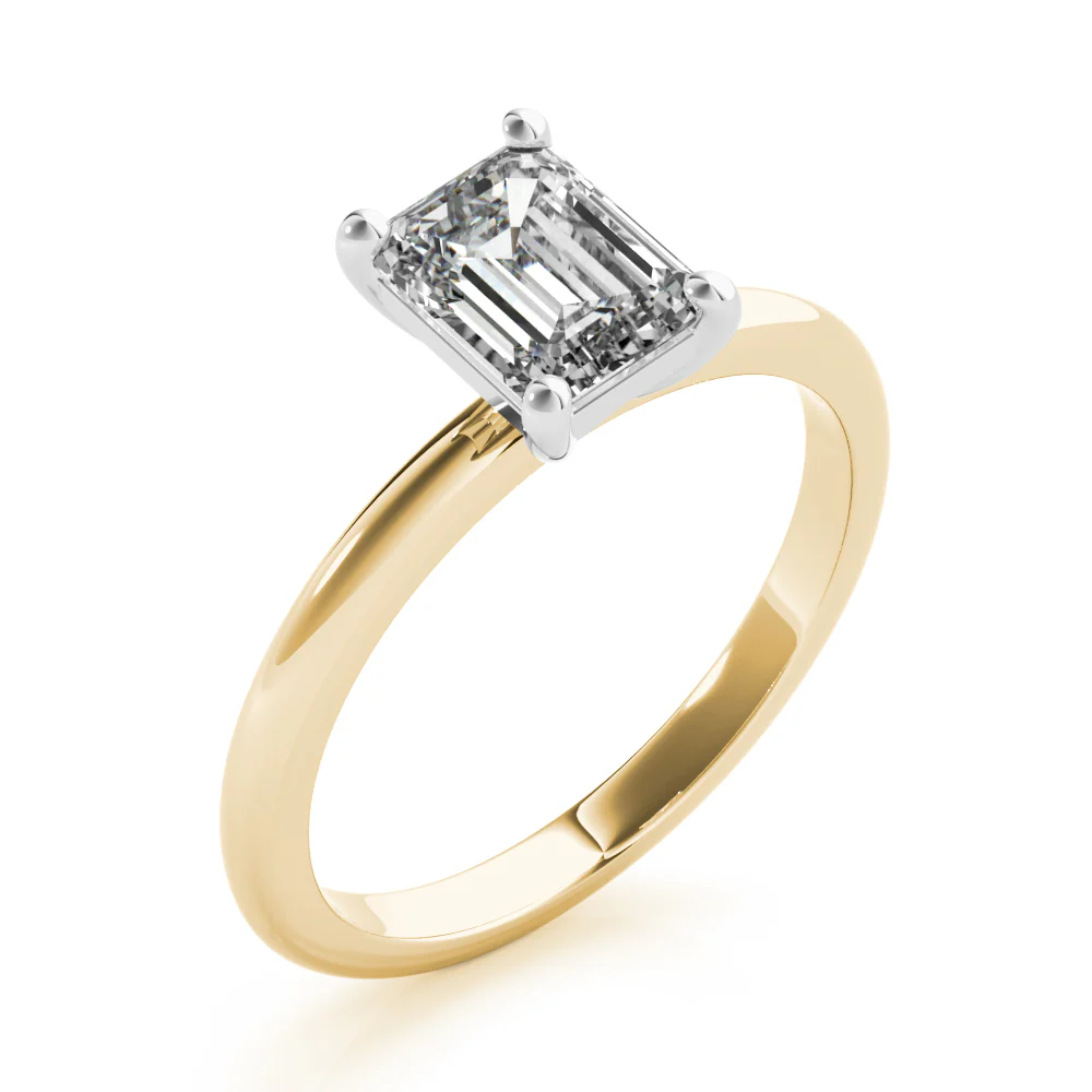 Certified 1.00 CT Emerald  Cut EF VS/SI Lab Grown Diamond Engagement Ring 925 Sterling Silver With Vermeil Gold