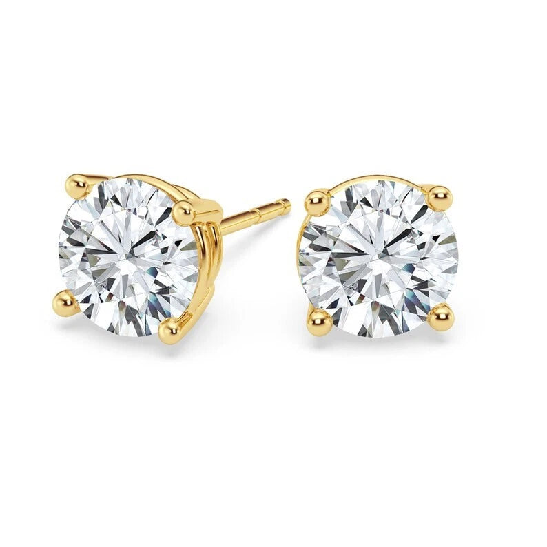 Certified 1 CT EF VS/SI Lab Grown Diamond Stud Earrings 925 Sterling Silver With Vermeil Gold