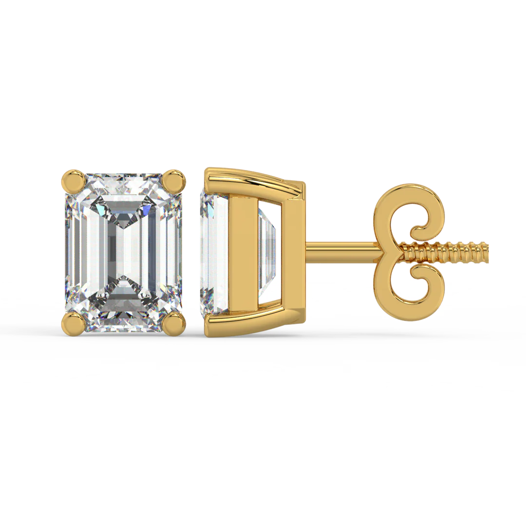 0.50 CT Emerald Cut Certified VS/SI Lab Grown Diamond Stud Earrings 925 Sterling Silver With Vermeil Gold