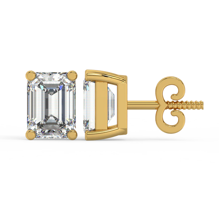 0.50 CT Emerald Cut Certified VS/SI Lab Grown Diamond Stud Earrings 925 Sterling Silver With Vermeil Gold