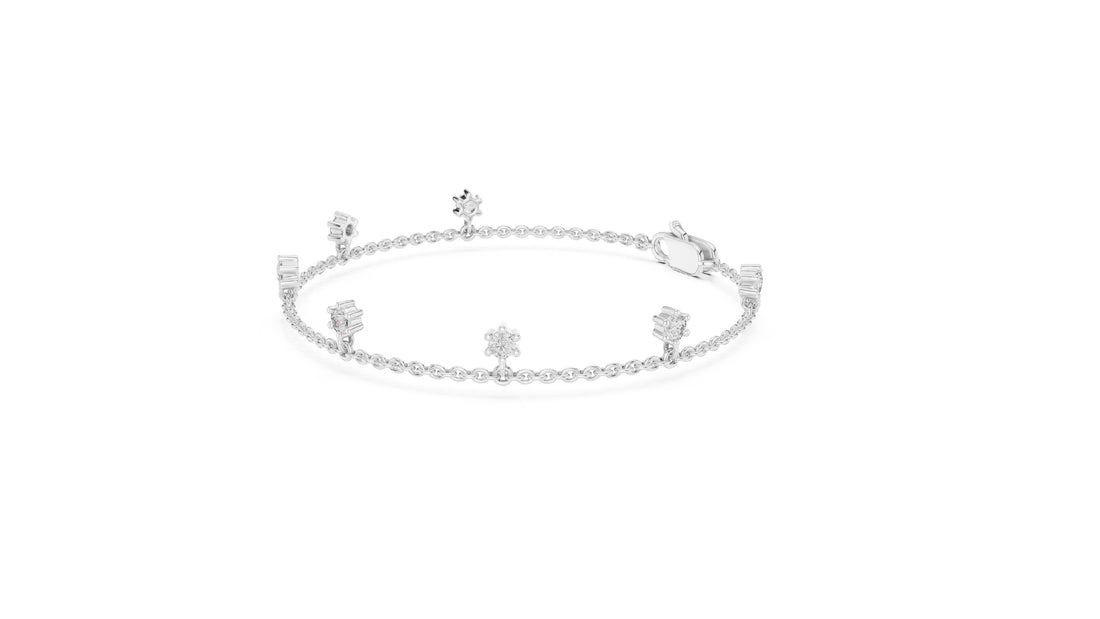 0.77 CT EF VS/SI Lab Grown Certified Round Cut Diamond Chain Wedding Bracelet For Women's 14K White Gold