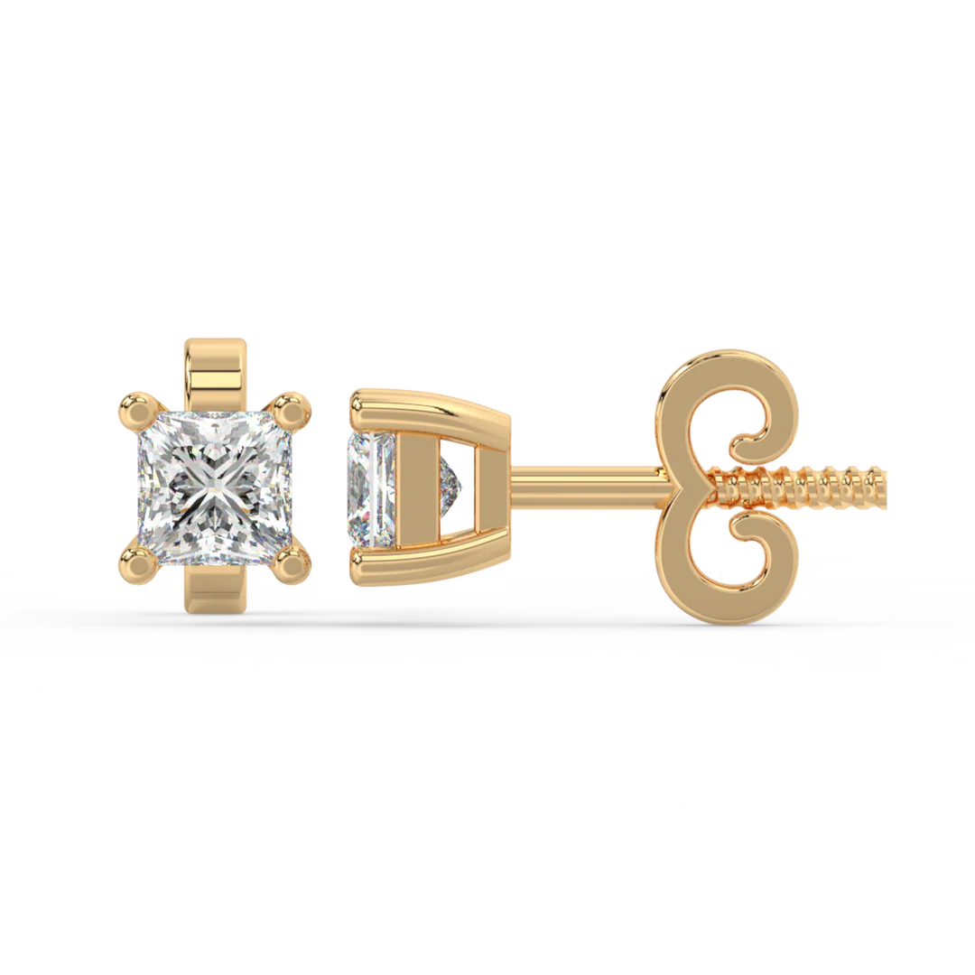 925 Sterling Silver With Vermeil Gold 0.50 CT Princess Cut Certified VS/SI Lab Grown Diamond Stud Earrings