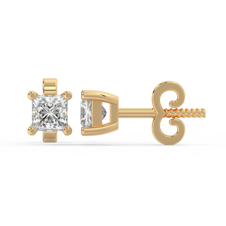 925 Sterling Silver With Vermeil Gold 0.50 CT Princess Cut Certified VS/SI Lab Grown Diamond Stud Earrings