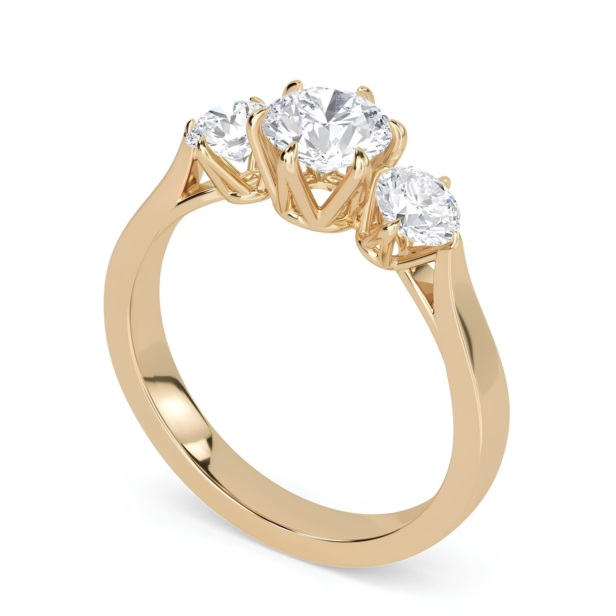 Three-Stone Round Diamond Engagement Ring – EF VS/SI Lab-Created Diamonds in 14K Gold