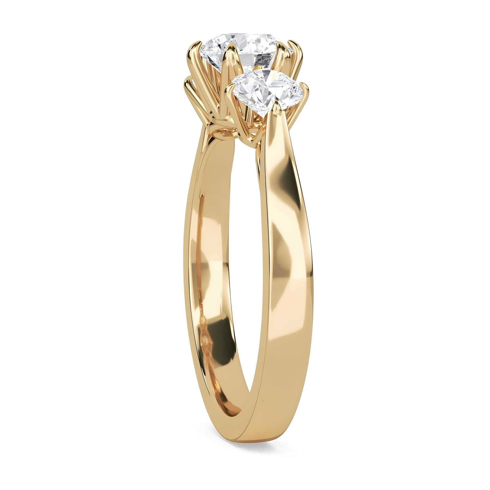 Three-Stone Round Diamond Engagement Ring – EF VS/SI Lab-Created Diamonds in 14K Gold