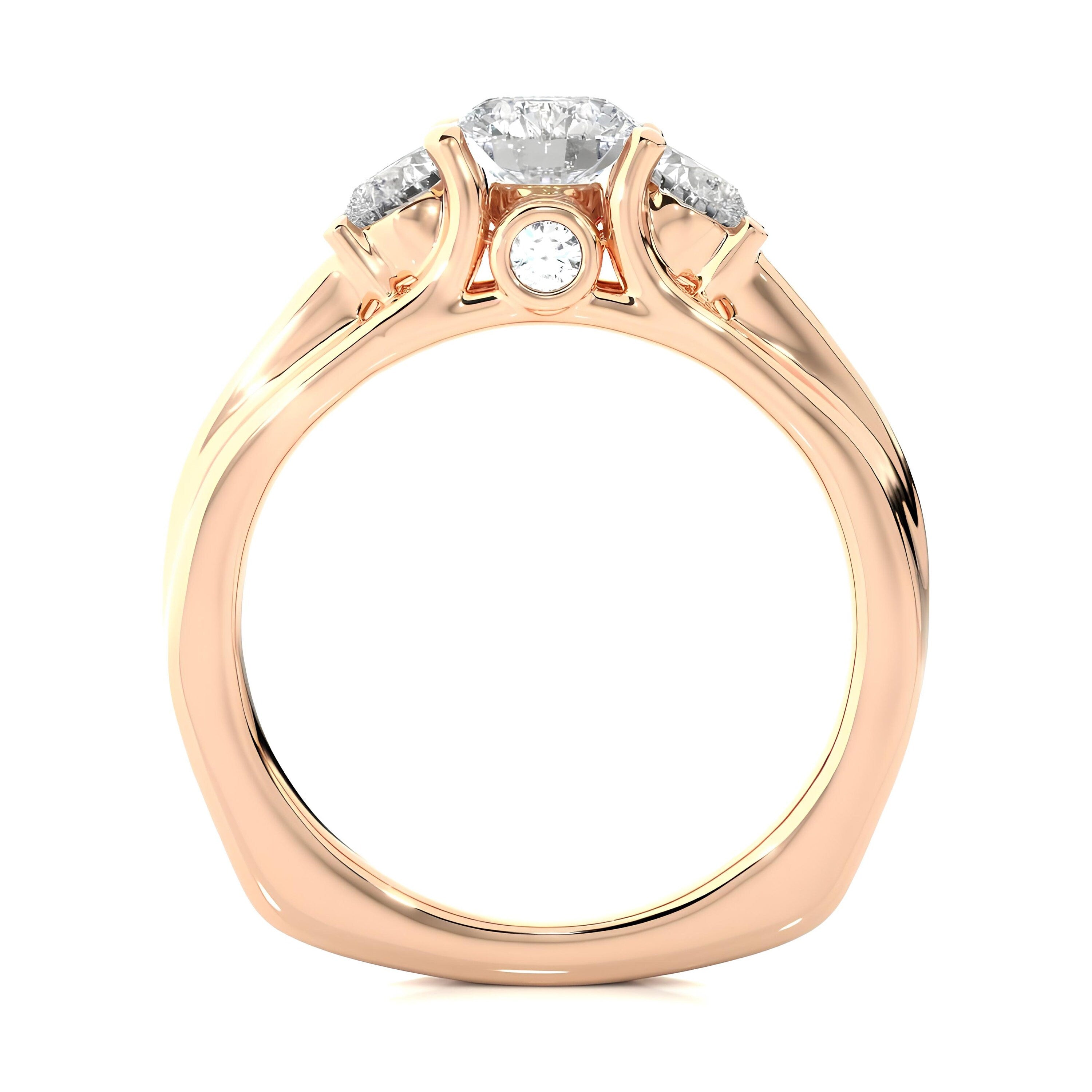 Three-Stone Round Diamond Wedding Ring / IGI Certified EF VS/SI Lab-Grown Diamonds with Pave Setting / 14K Real Gold Engagement & Anniversary Ring Gift