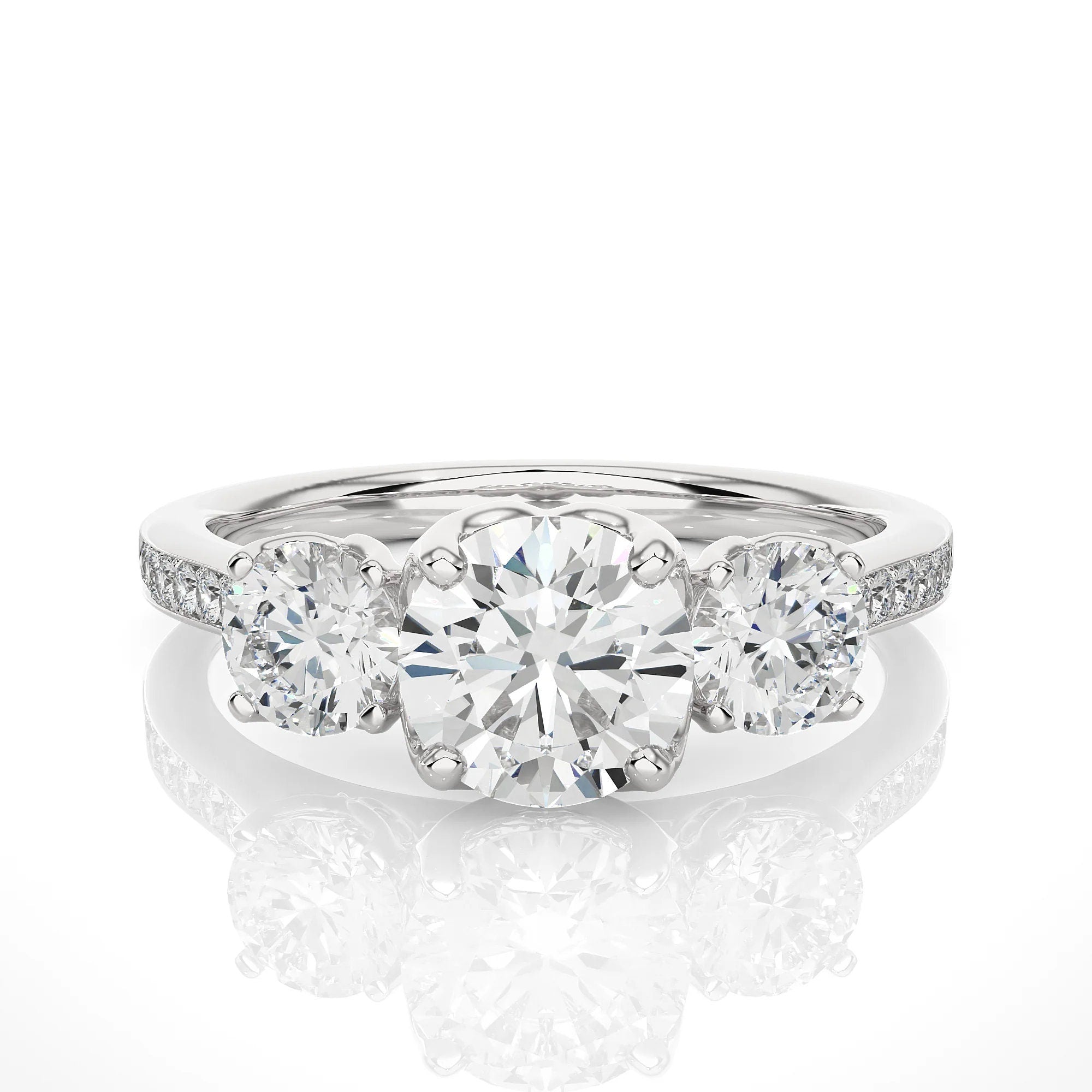 Unique Round Three-Stone Wedding Ring – IGI Certified EF VS/SI Lab-Grown Diamond Engagement Ring in 14K Real Gold