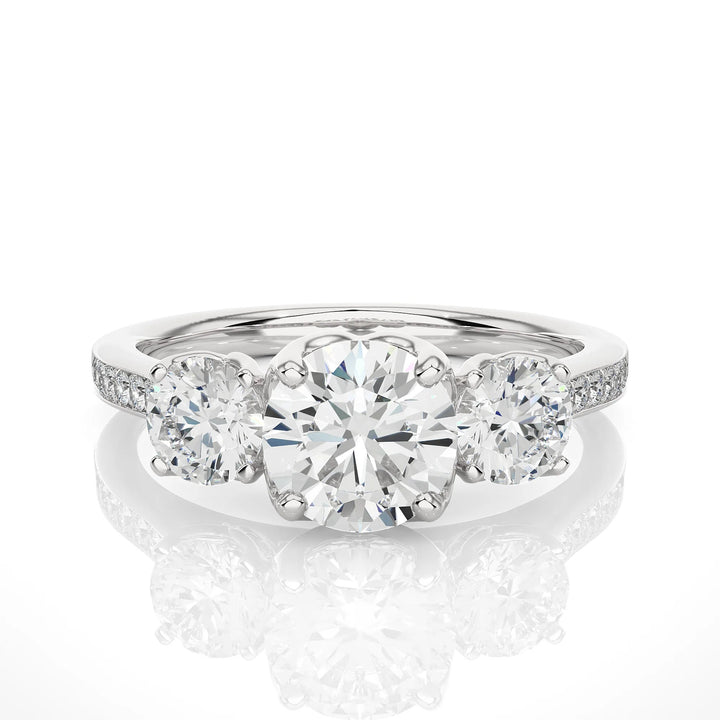 Unique Round Three-Stone Wedding Ring – IGI Certified EF VS/SI Lab-Grown Diamond Engagement Ring in 14K Real Gold