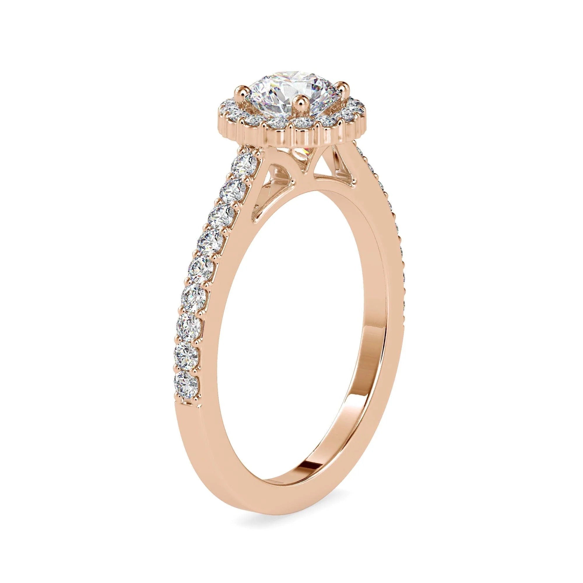 0.50 CT Certified Lab-Grown Diamond Halo Engagement Ring – 14K Real Gold Wedding Ring with Conflict-Free Diamonds