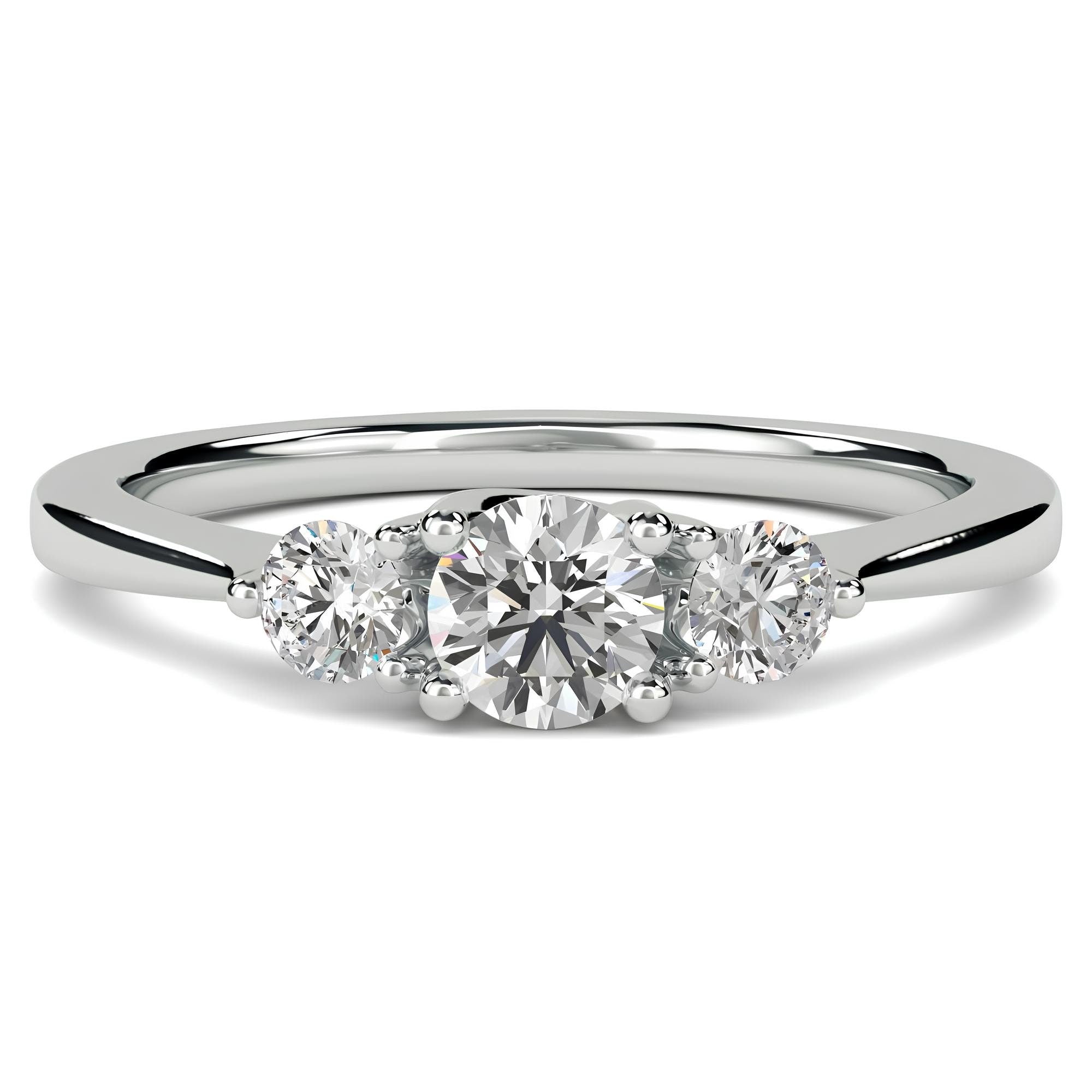 Round Three-Stone Engagement Ring – VS/SI Lab-Created Diamonds in 14K Gold | Promise, Wedding, or Gift Ring for Her